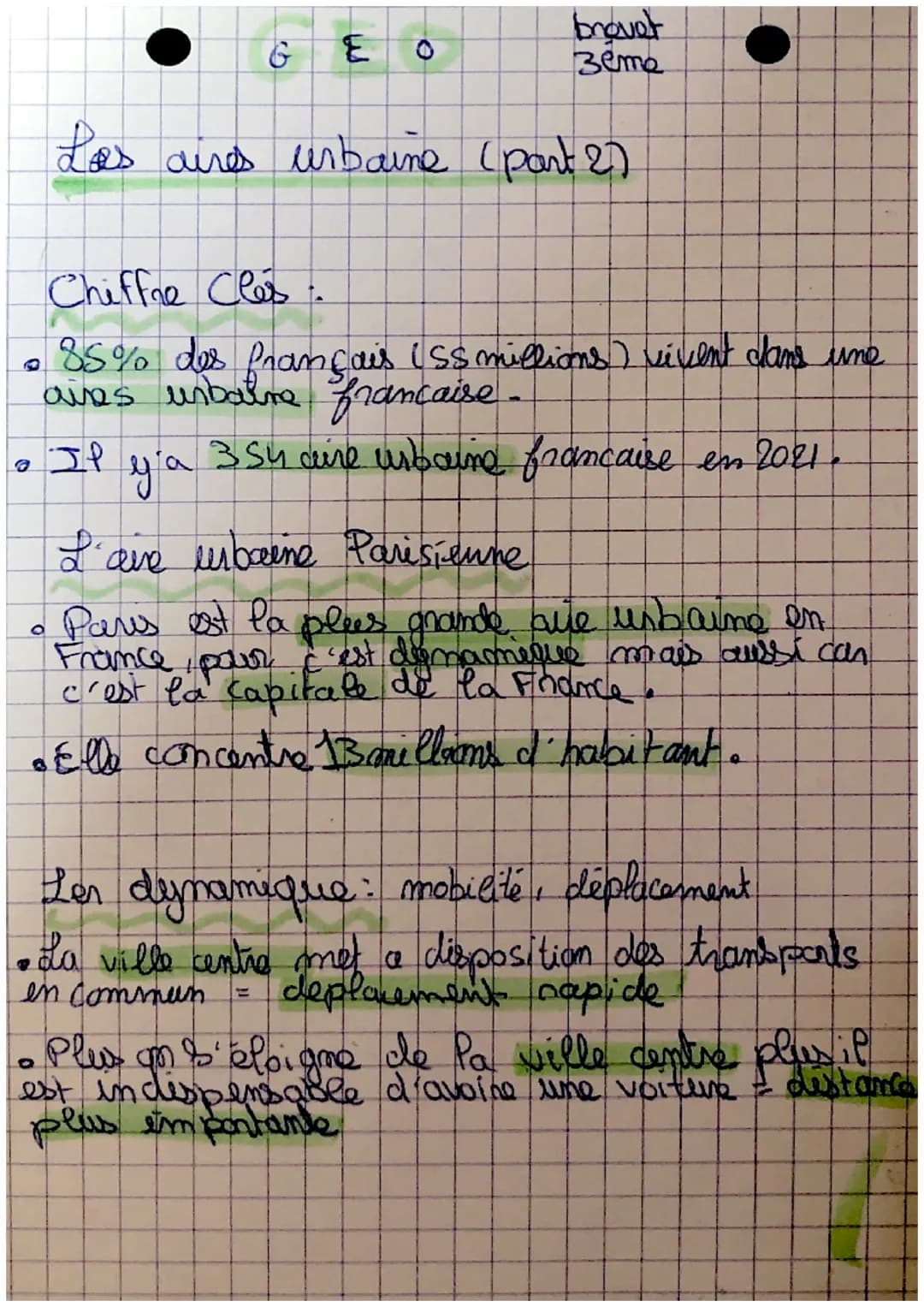 GEO
brovet
3eme
Les aires urbaine (part 2)
Chiffre Clés :
* 85% des français iss millions) vivent dans une
aves unbalne francaise.
*