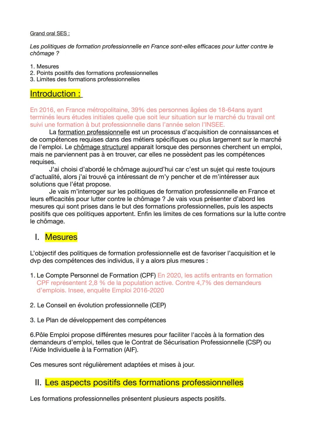 Grand oral SES:
Les politiques de formation professionnelle en France sont-elles efficaces pour lutter contre le
chômage ?
1. Mesures
2. P