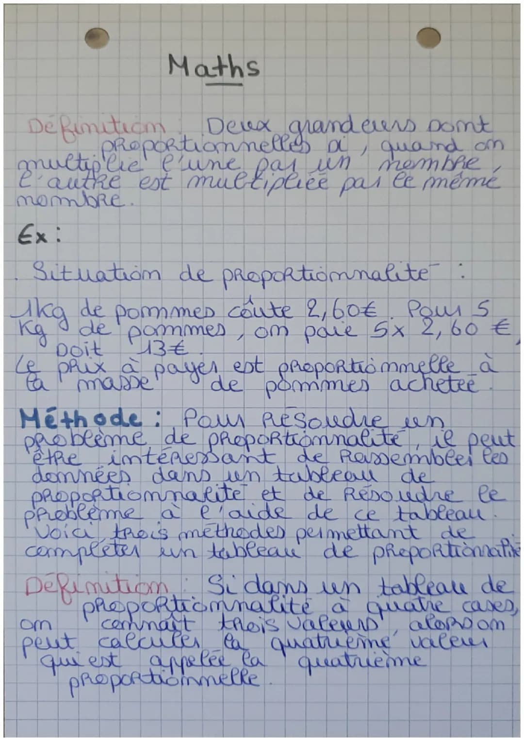 # Maths
De finition
Deux grandeurs somt
Proportionnelles ai, quand on
nultiplie e'une pas un membre
I authe est multiplice par le mêmé
mom
