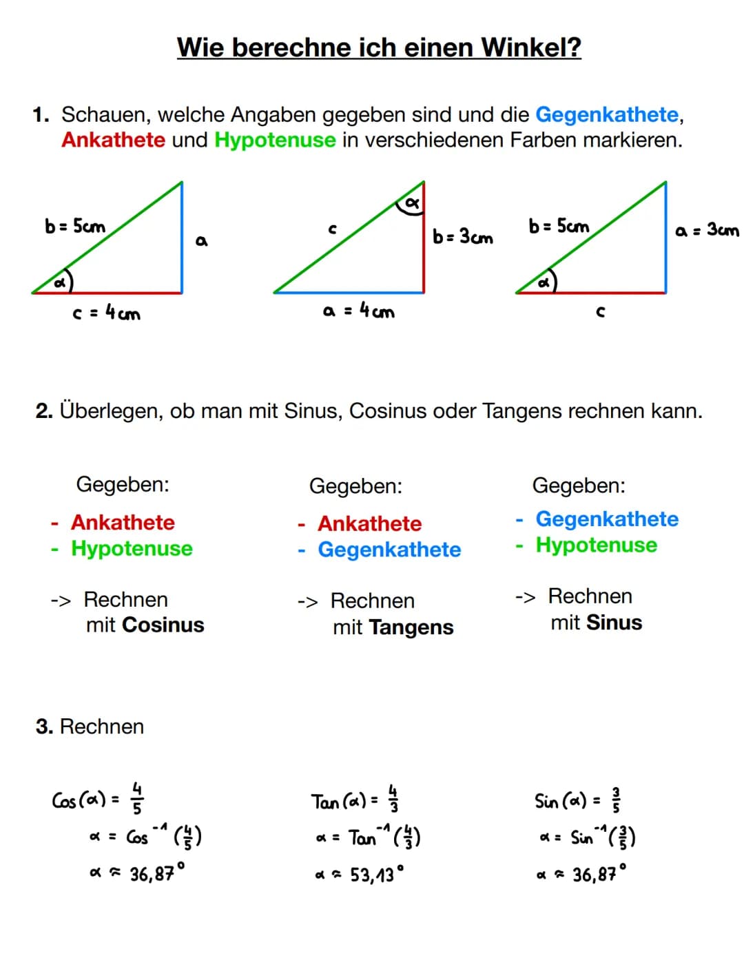# Sinus, Cosinus und Tangens
Erst mal die 3 wichtigsten Begriffe.
Hypotenuse =
Die Seite gegenüber
des rechten Winkels
Ankathete =
Eine S