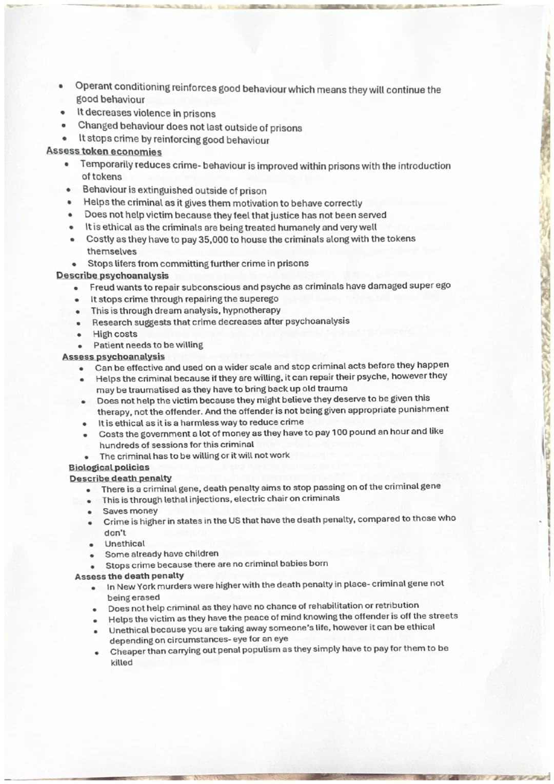 Answer plans for all questions
-1.1
Describe crime
* Set of laws put in place, if broken it results in punishment
* Legal system defi