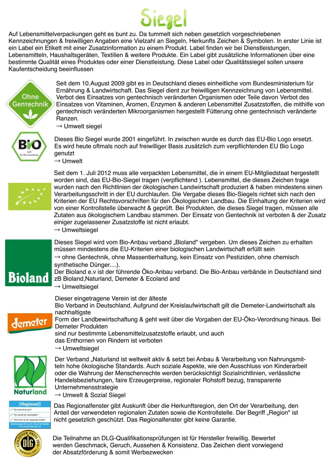 # Siegel
Auf Lebensmittelverpackungen geht es bunt zu. Da tummelt sich neben gesetzlich vorgeschriebenen
Kennzeichnungen & freiwilligen Ang