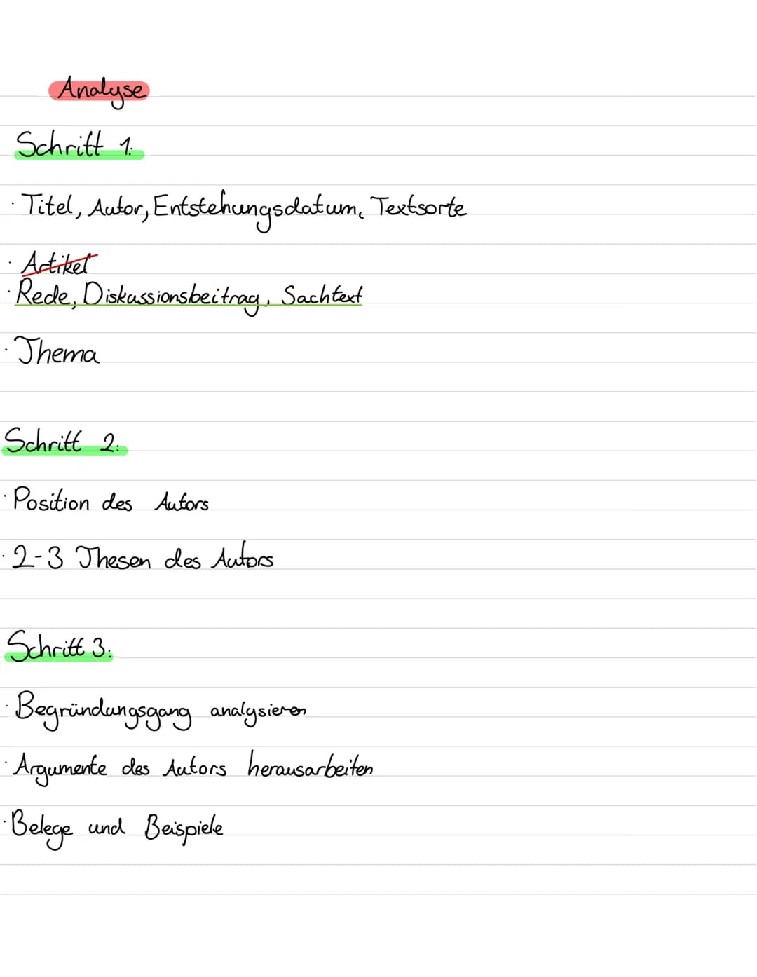 Analyse
Schritt 1.
•Titel, Autor, Entstehungsdatum, Textsorte
Actikel
Rede, Diskussionsbeitrag, Sachtext
•Thema
Schritt 2:
Position d