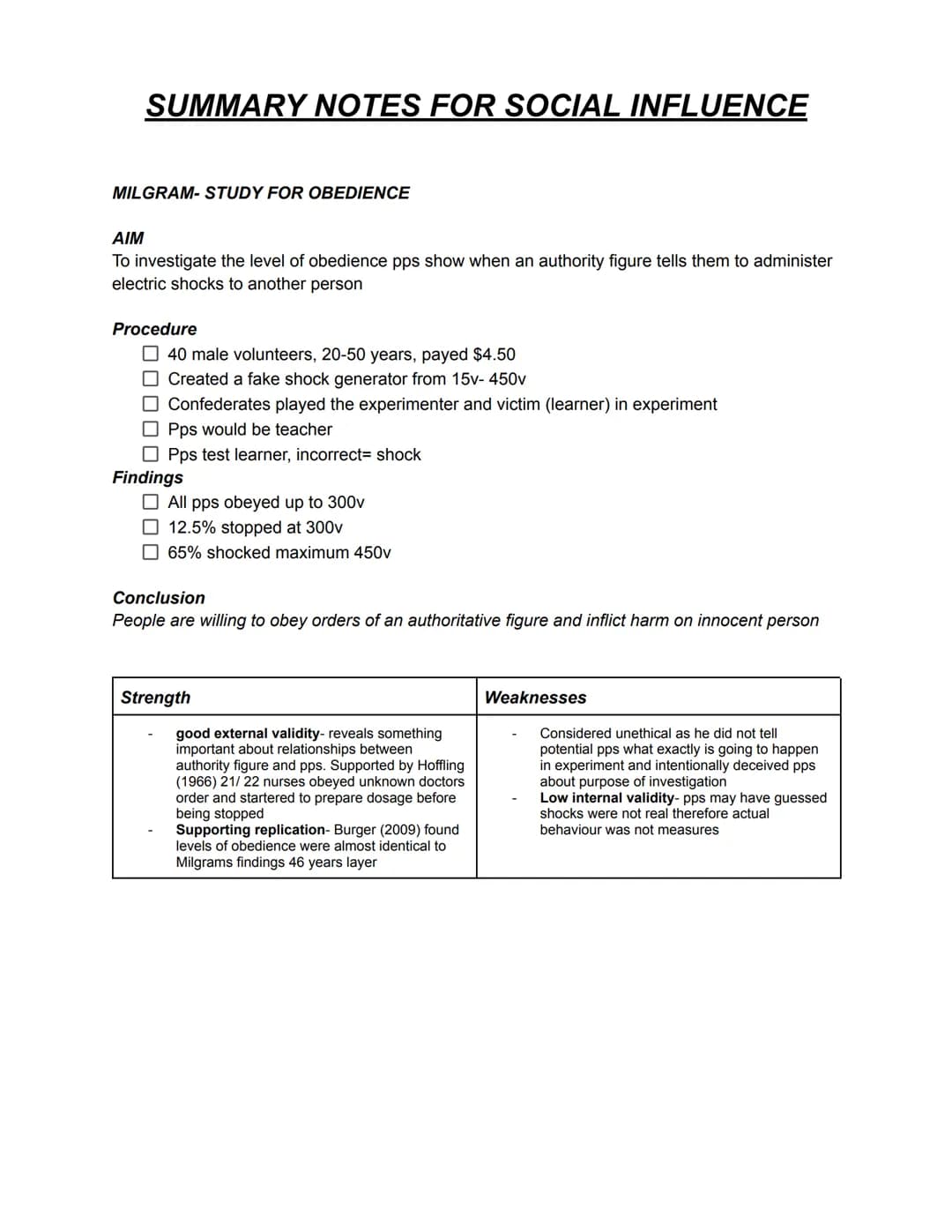 # SUMMARY NOTES FOR SOCIAL INFLUENCE
## ASCH EXPERIMENT FOR CONFORMITY
Procedure
- 123 participants (pps) American males
- Naive pps in a