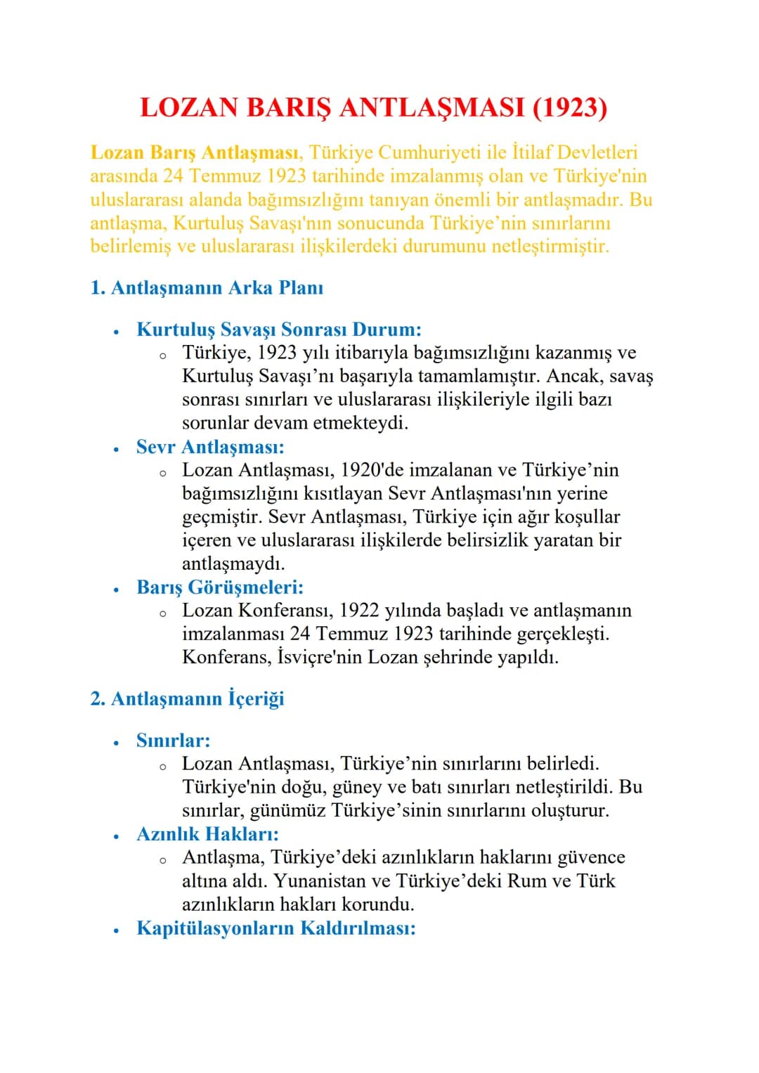 # LOZAN BARIŞ ANTLAŞMASI (1923)
Lozan Barış Antlaşması, Türkiye Cumhuriyeti ile İtilaf Devletleri
arasında 24 Temmuz 1923 tarihinde imzalan