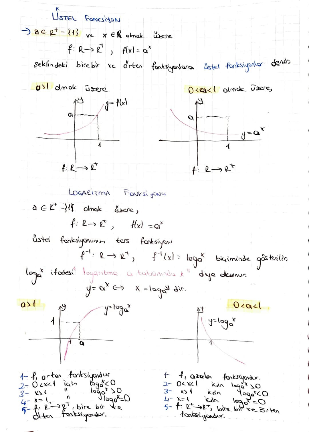 # "
USTEL FONKSİYON
$
\rightarrow a \in R^{+}-\{1\}$ ve $x \in R$ olmak üzere
$
f: R \rightarrow R^{+}, f(x) = a^{x}
$
şeklindeki bire bir k