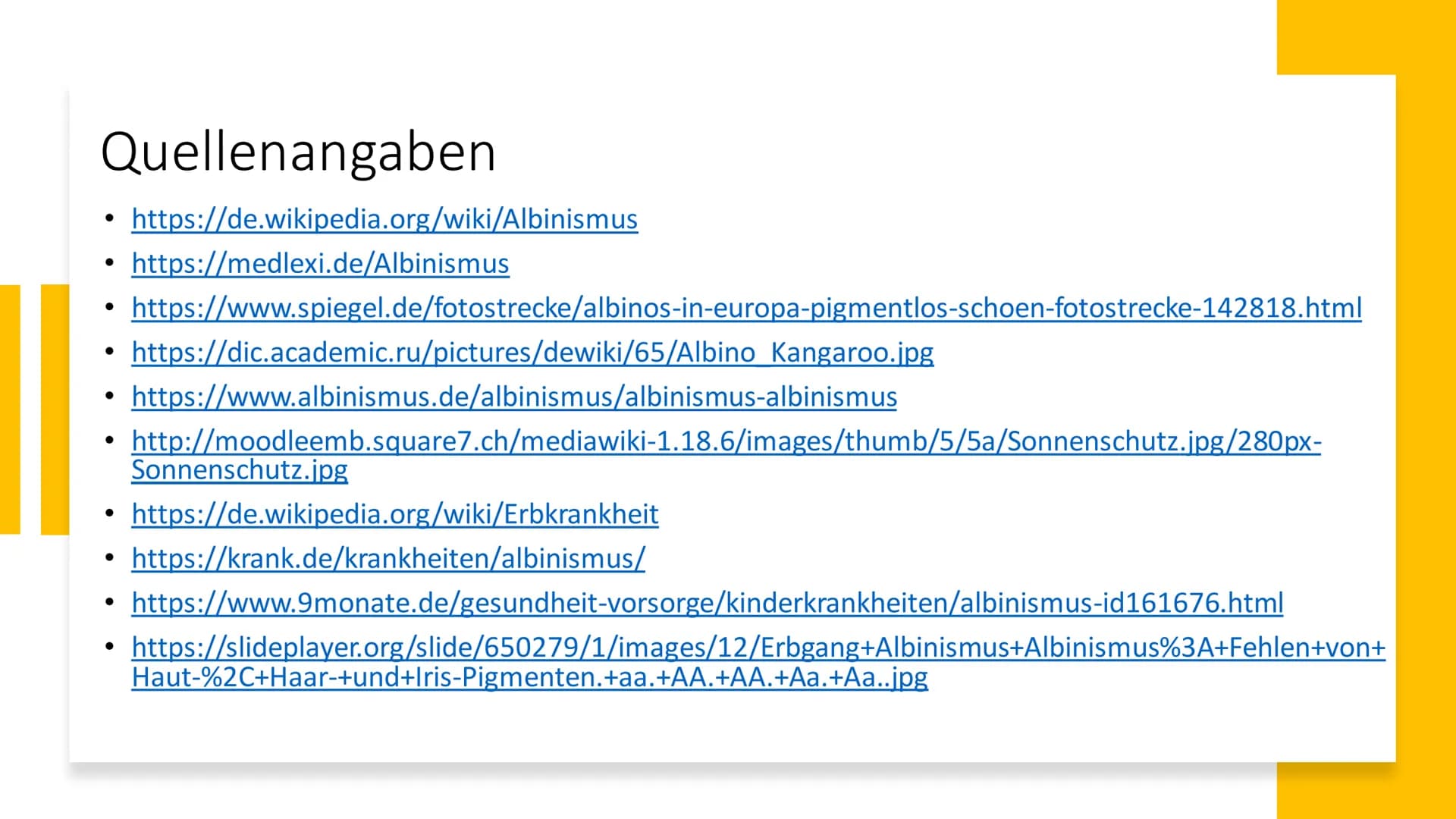 Albinismus # Inhaltsverzeichnis
* Was ist Albinismus?
* Symptome und Beschwerden
* Genetische Ursachen / Erbgang
* Unterschiedliche
