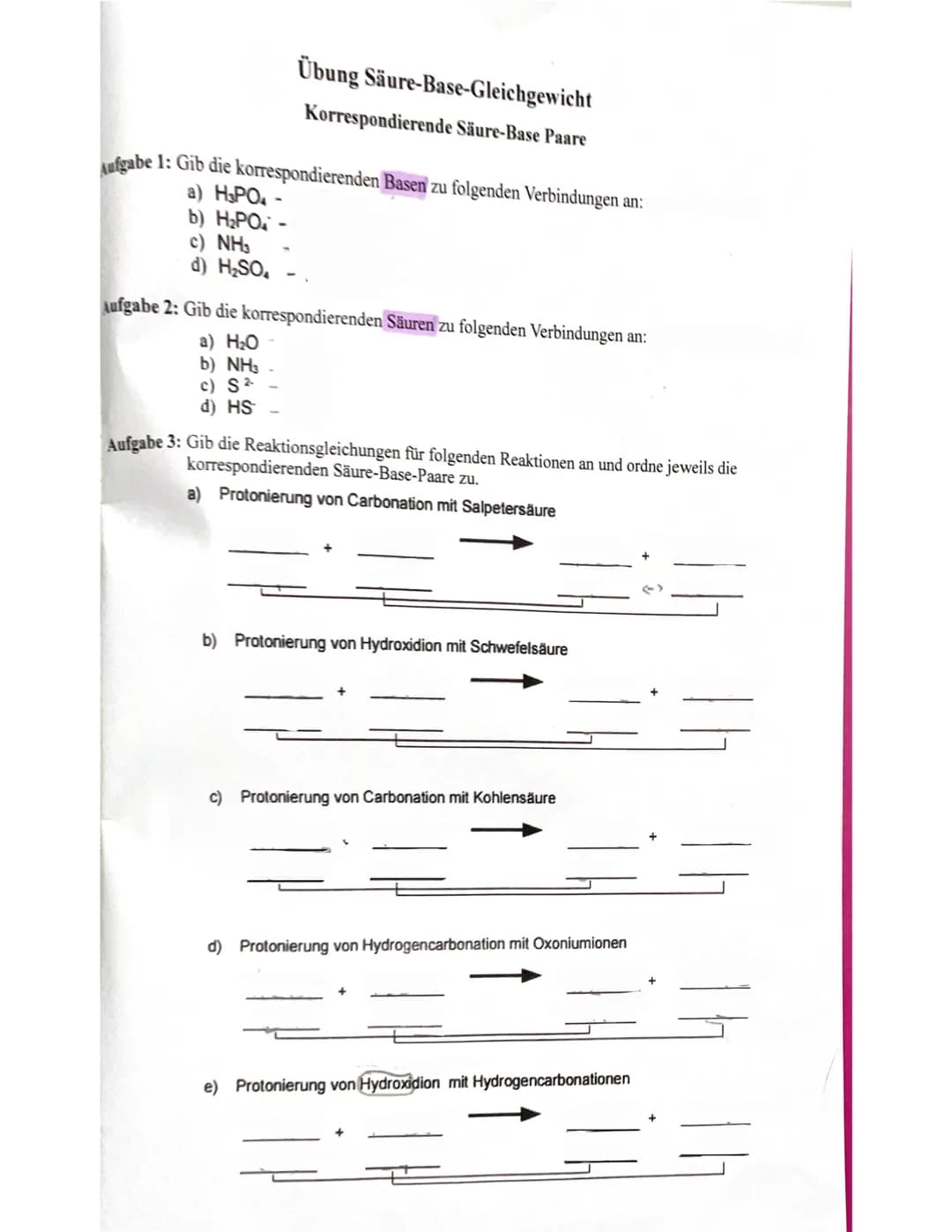 # Säure-Basen-Theorie
Säuren
Salzsäure HCI
Salpetersäure HNO3
Schwefelsäure H2SO4
Schweflige Säure H2SO3
Phosphorsäure H3PO4
Kohlensäure H₂