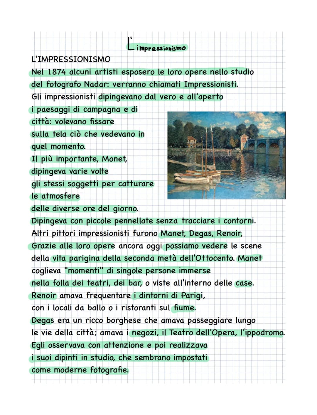 Li
impressionismo
L'IMPRESSIONISMO
Nel 1874 alcuni artisti esposero le loro opere nello studio
del fotografo Nadar: verranno chiamati Impr
