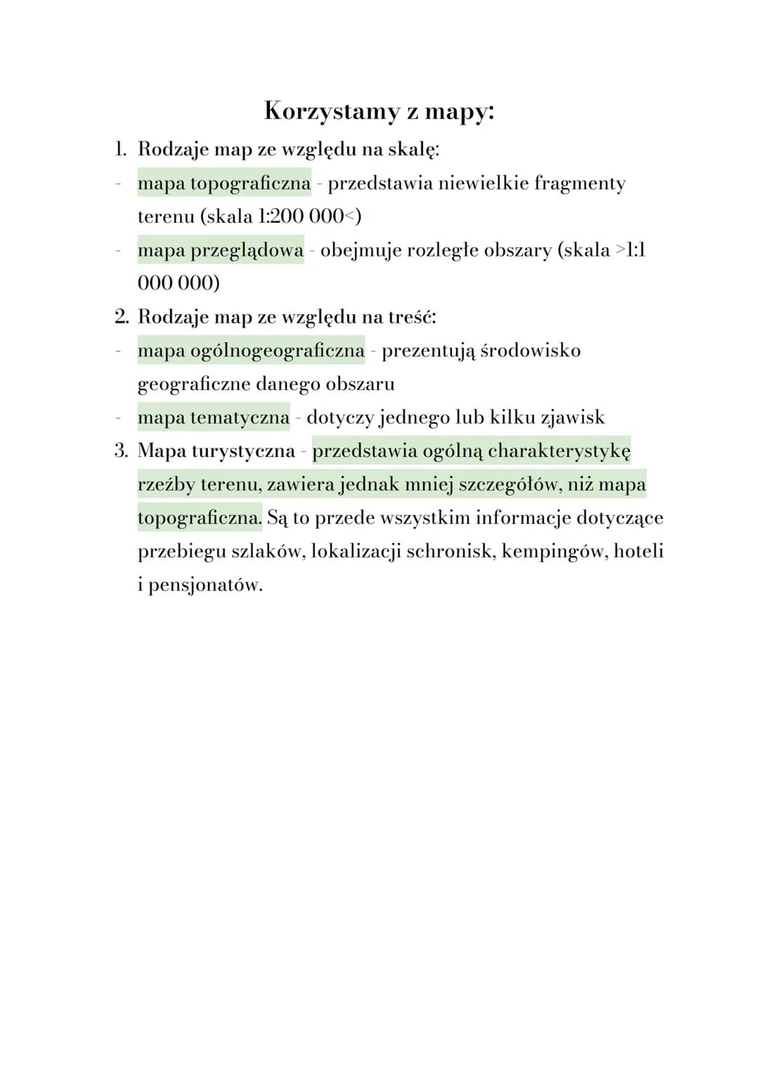 Korzystamy z mapy:
1. Rodzaje map ze względu na skalę:
- mapa topograficzna - przedstawia niewielkie fragmenty
terenu (skala 1:200 000<)
-