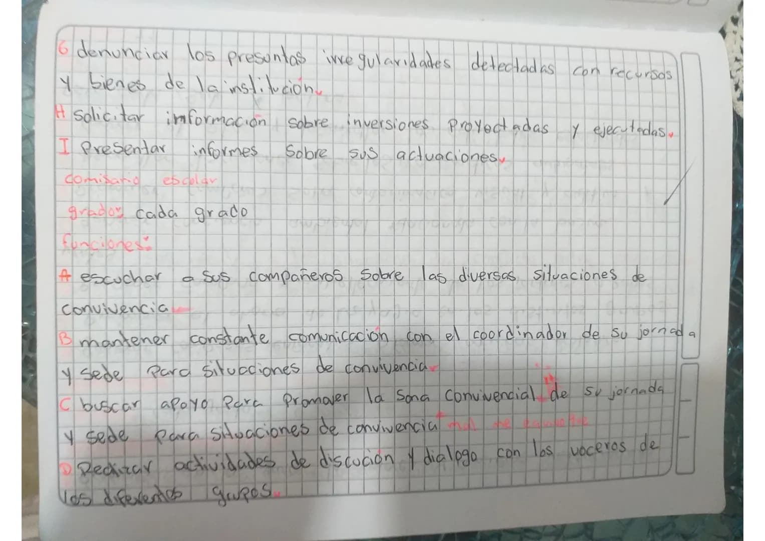 6 denunciar los presuntas irregularidades detectadas con recursos
y bienes de la institución.
H Solicitar informacion sobre inversiones pro