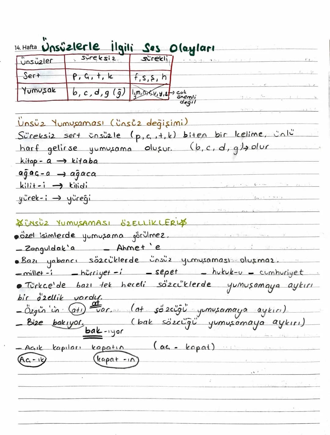 14. Hafta Unsüzlerle ilgili Ses Olayları
| Ünsüzler | Süreksiz. | sürekli |
| ----------- | ----------- | ----------- |
| Sert | P, G, t, k