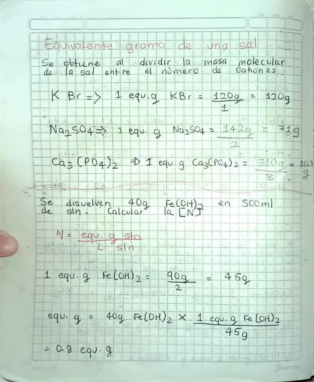 NORMALIDAD
Se define como los equivalentes g stox Lsin
N= equ.gsto
L sin
El valor de un equ.g depende de la
naturaleza del sto si este es