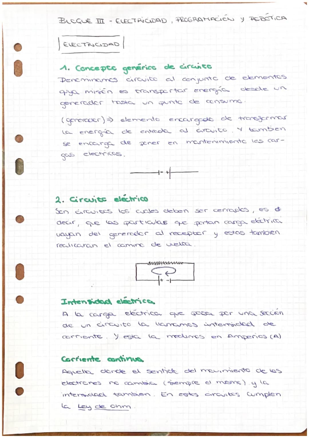 BLOQUE Ⅲ - ELECTRICIDAD, PROGRAMACIÓN Y ROBÓTICA
ELECTRICIDAD
1. Concepto genérica de circntc
Denominamos circuito al conjunto de elemente