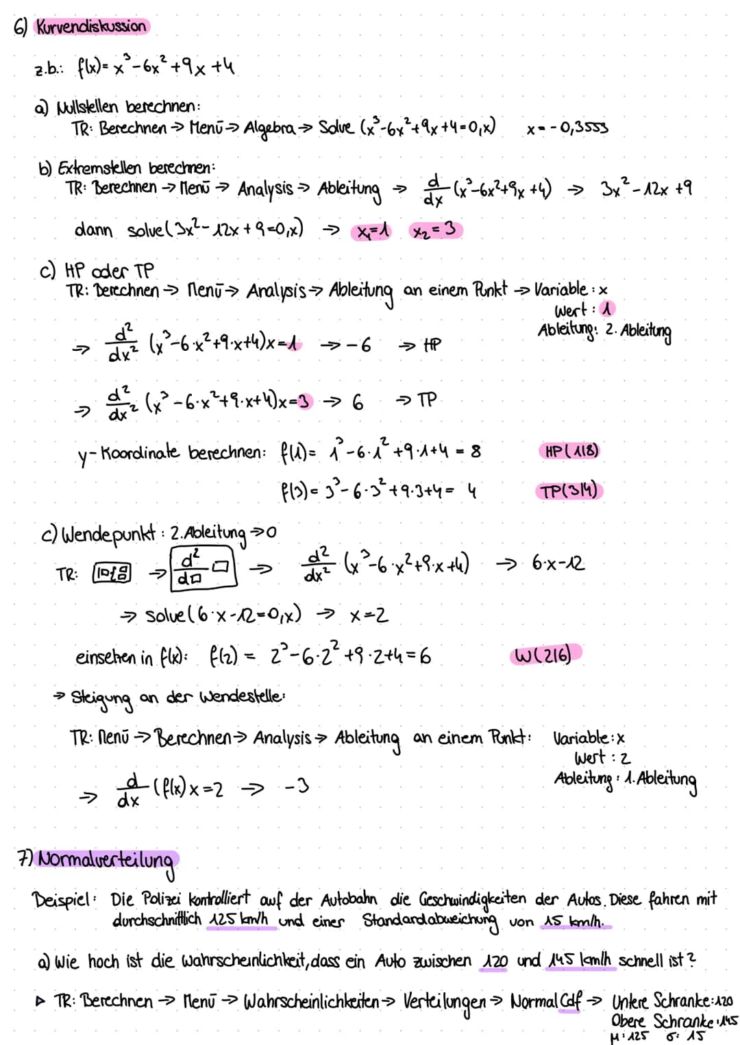# TECHNOLOGIEEINSATZ
Quelle: Nathago.at
1) Ableitungen: TR: Berechnen → Menu → Analysis → Ableitung → ENTER → $\frac{d}{dx}$ (0)
wenn ich