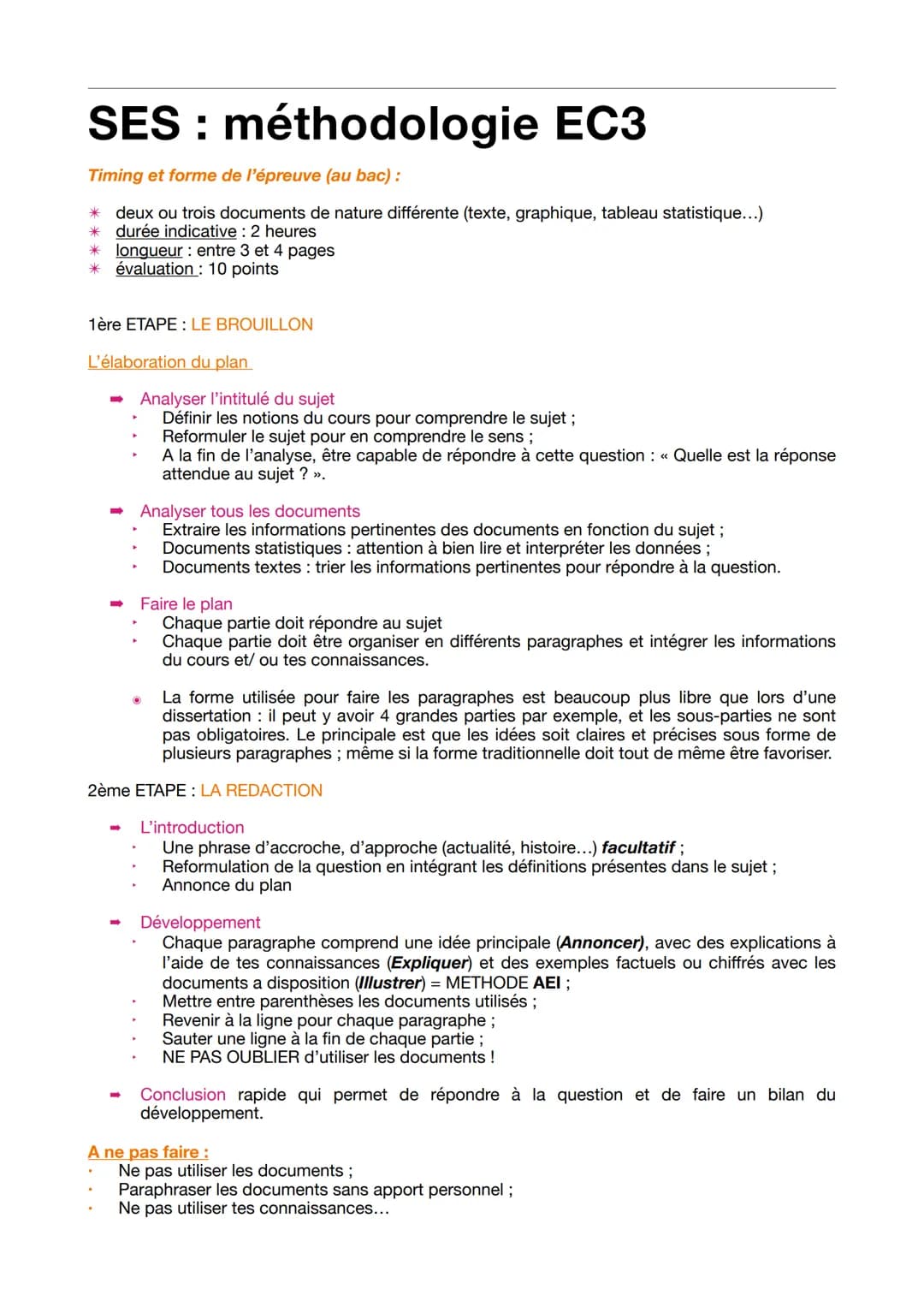 # SES: méthodologie EC3
Timing et forme de l'épreuve (au bac):
* deux ou trois documents de nature différente (texte, graphique, tableau
