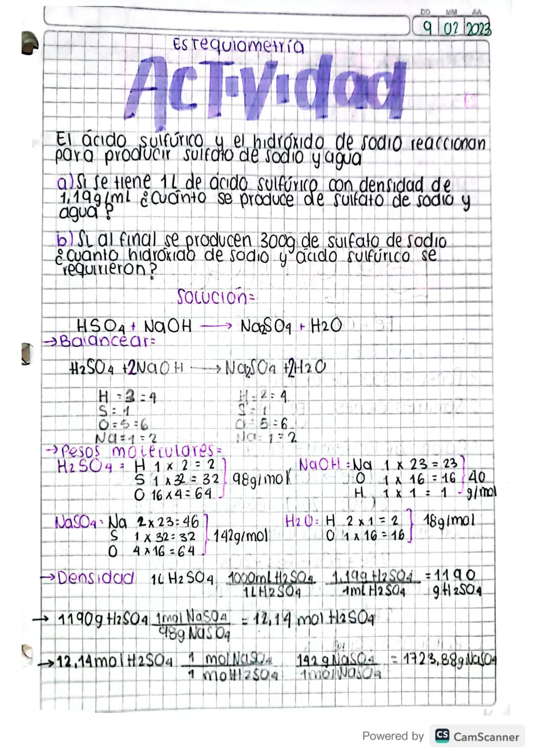 DD
MM AA
3 02 2023
# EstequioMCTRIQ
PASO 1= Escribir la ecuación química
Paso 2: Balancear la ecuación
Paso 3: Hallar los pesos moleculare