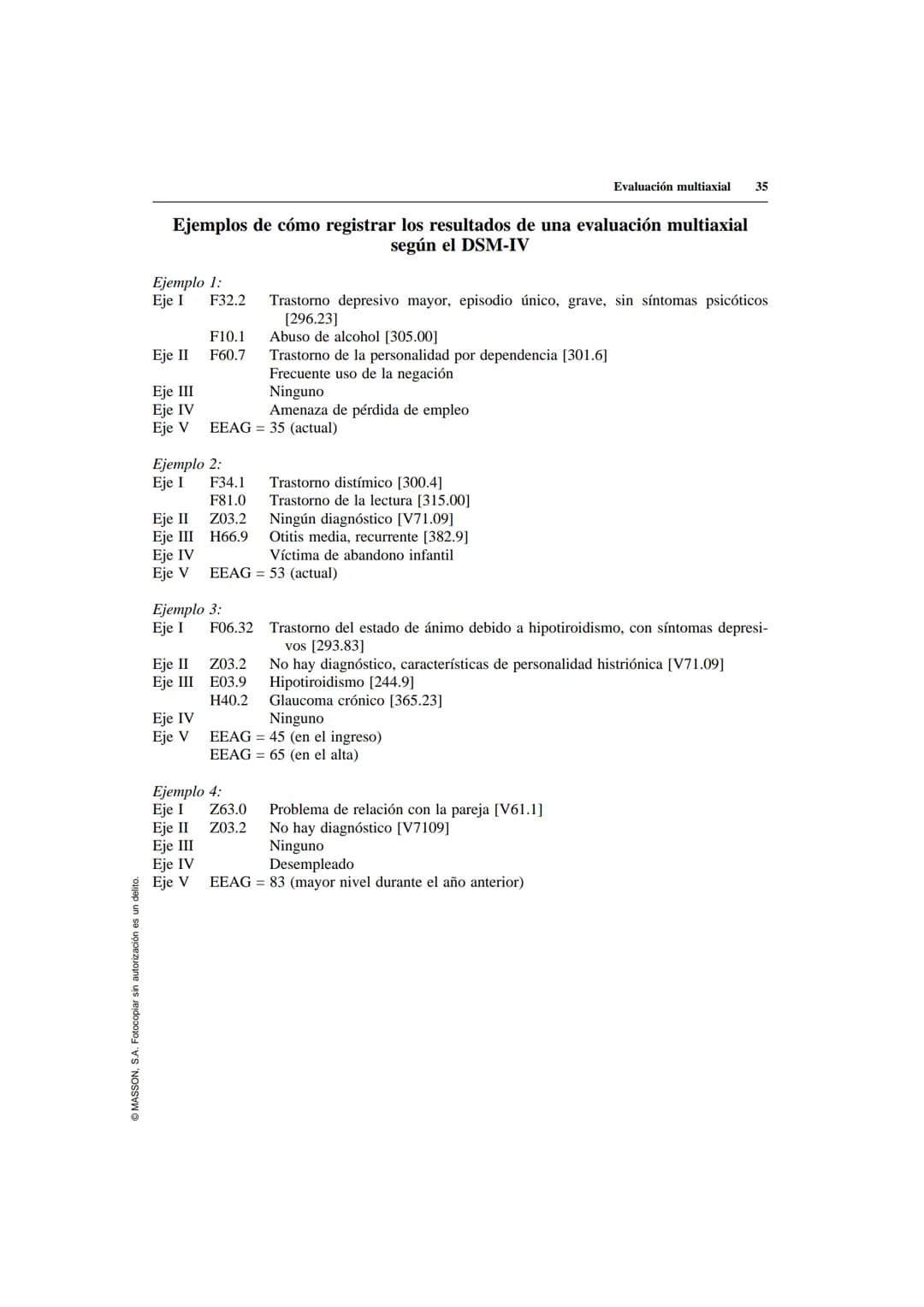 # Evaluación multiaxial
Un sistema multiaxial implica una evaluación en varios ejes, cada uno de los cuales concier-
ne a un área distinta