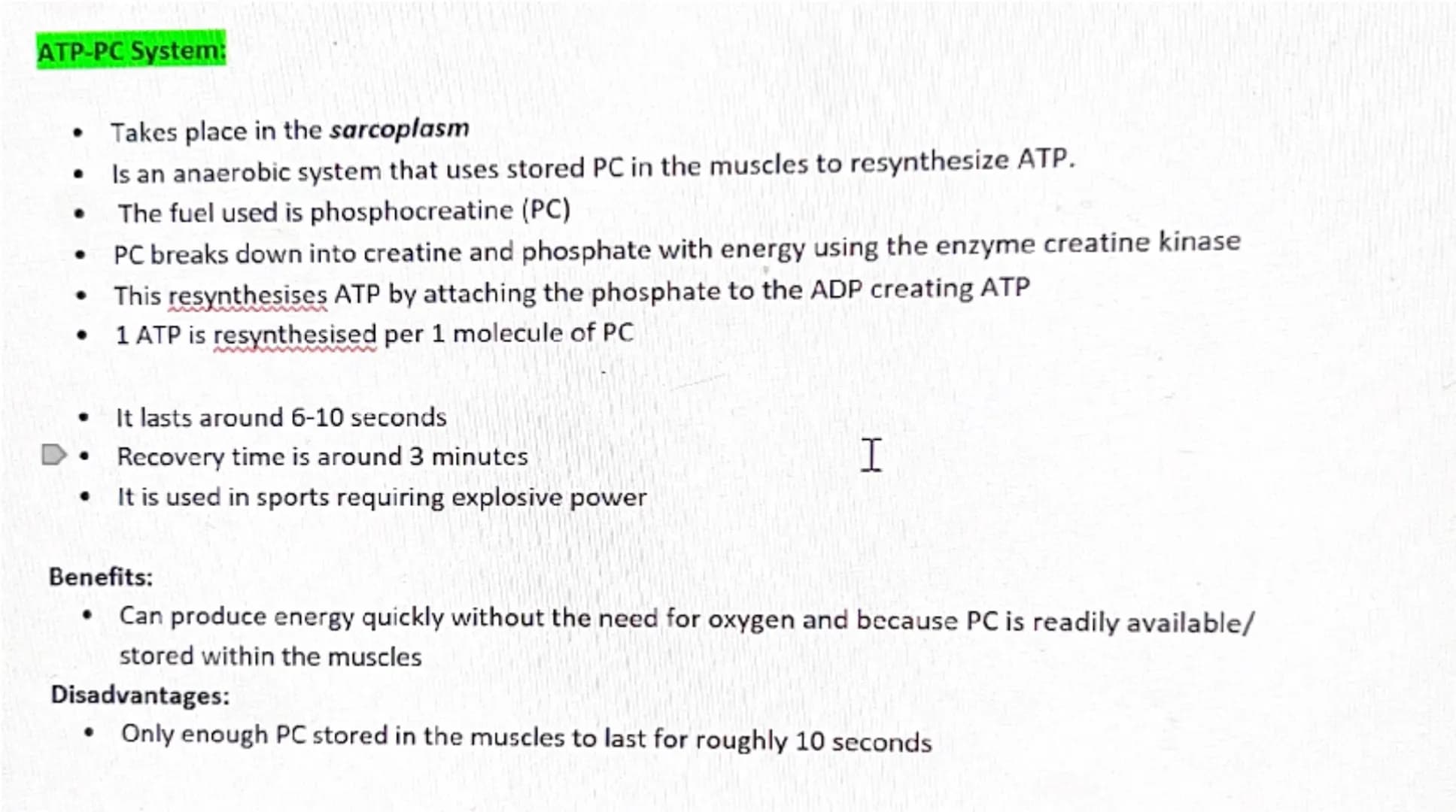 # Energy Systems
Sunday, December 29, 2024 1:41 PM
The role of ATP in the body:
- ATP is stored in muscles
- It is the only chemical compou