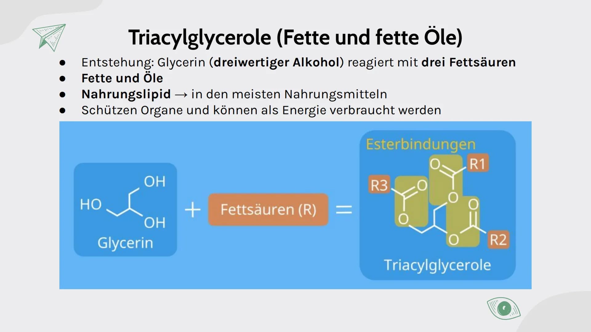 D
B
C
K
Lipide
von Maja, Sarah, Carla, Johanna und Assia
$A+B=C$ A+B=C
# Inhalt
01
# Lipide
- Was ist das?
- Verschiedene Arten
- gesätt