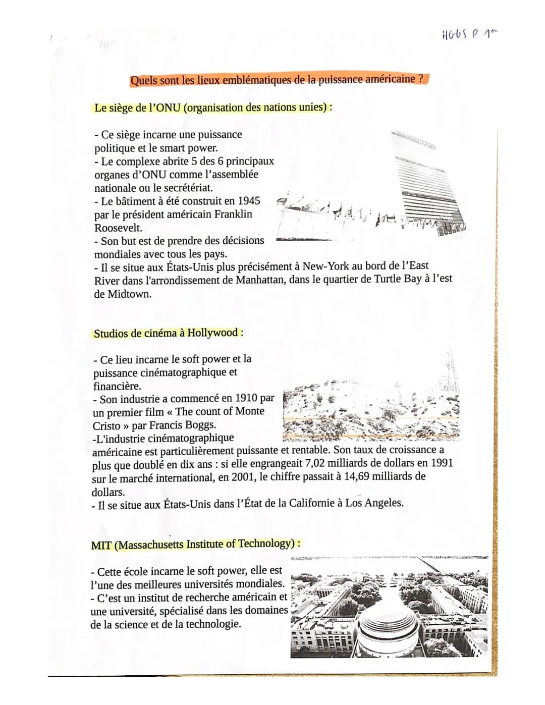 165
Quels sont les lieux emblématiques de la puissance américaine ?
Le siège de l'ONU (organisation des nations unies) :
- Ce siège incar