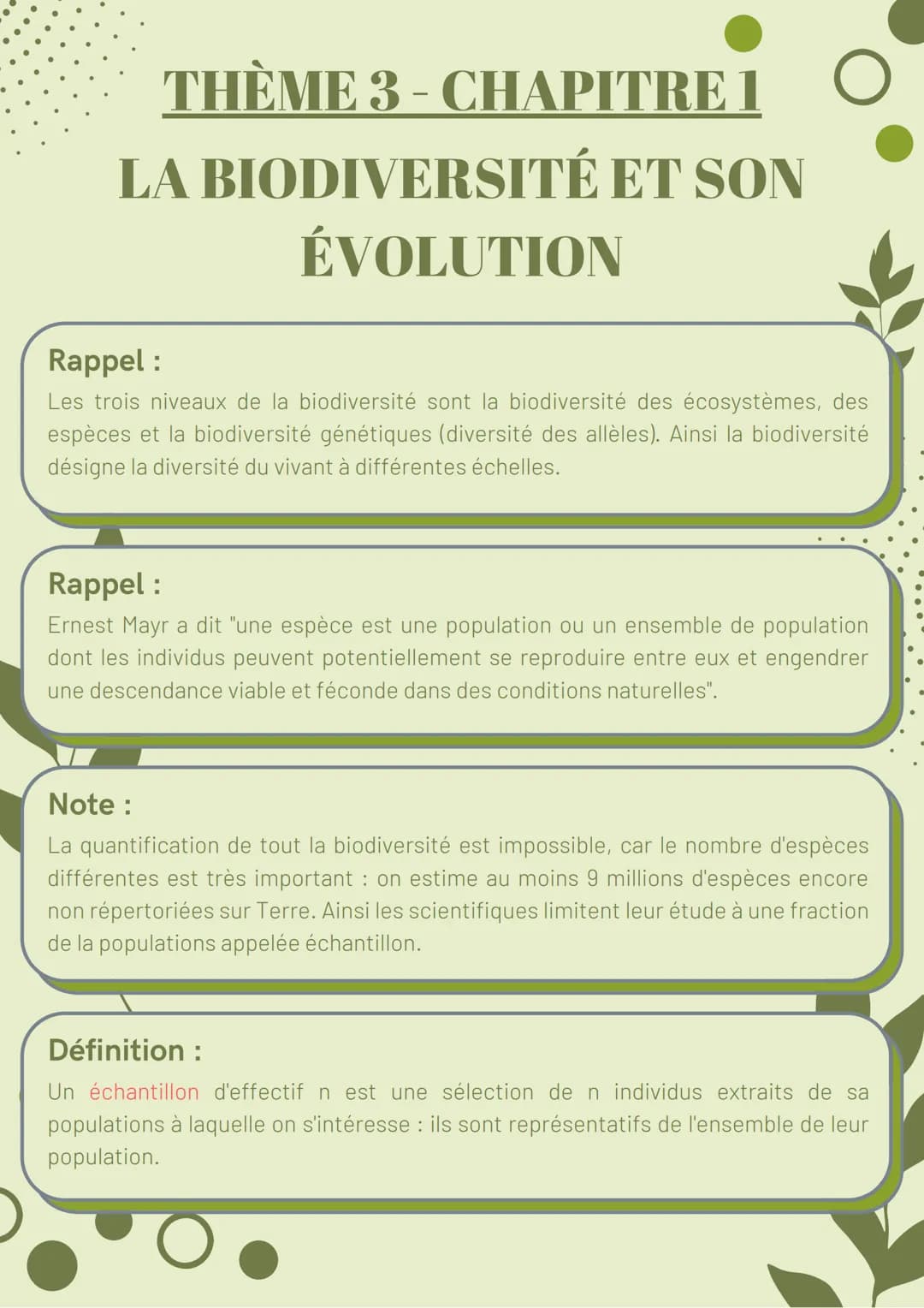 <h2>La biodiversité et son évolution</h2>
<h3>La biodiversité : définition et échelles</h3>
<p>Les trois niveaux de la biodiversité sont l