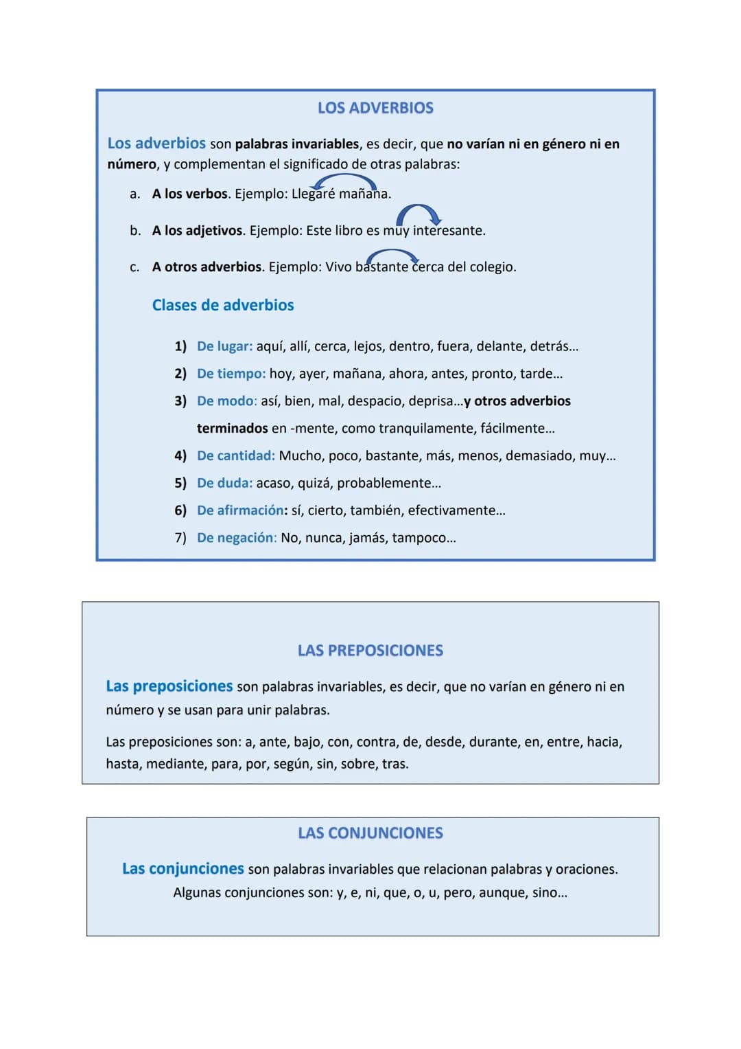 # LOS ADVERBIOS
Los adverbios son palabras invariables, es decir, que no varían ni en género ni en
número, y complementan el significado de