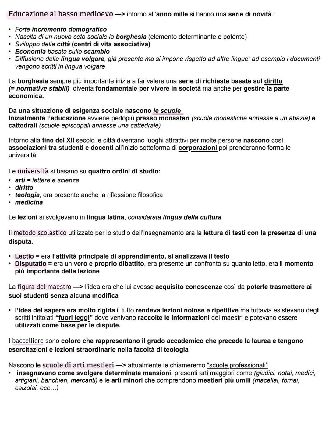 # Educazione al basso medioevo -> intorno all'anno mille si hanno una serie di novità:
* Forte incremento demografico
* Nascita di un n