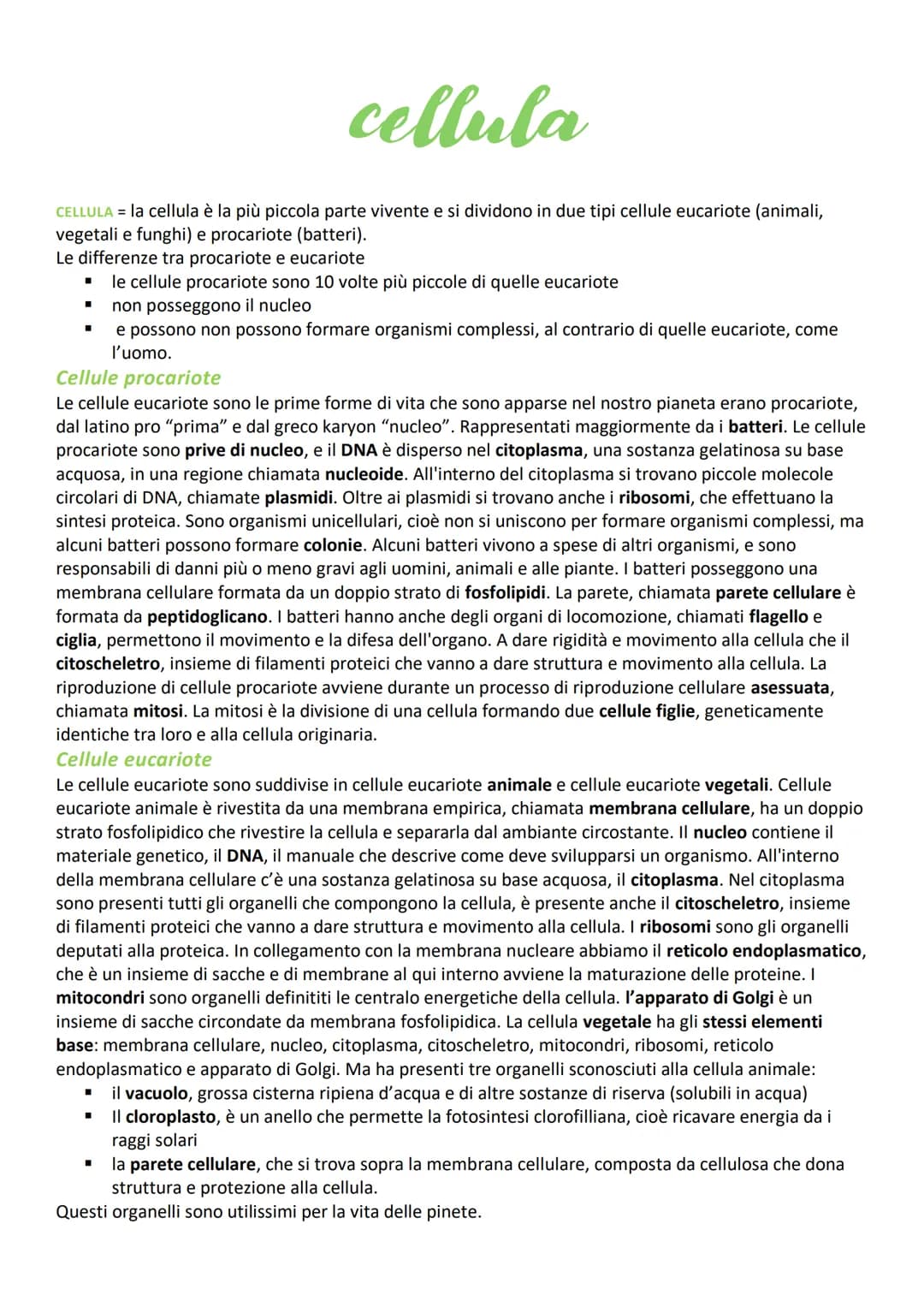 # cellula
CELLULA = la cellula è la più piccola parte vivente e si dividono in due tipi cellule eucariote (animali,
vegetali e funghi) e pr
