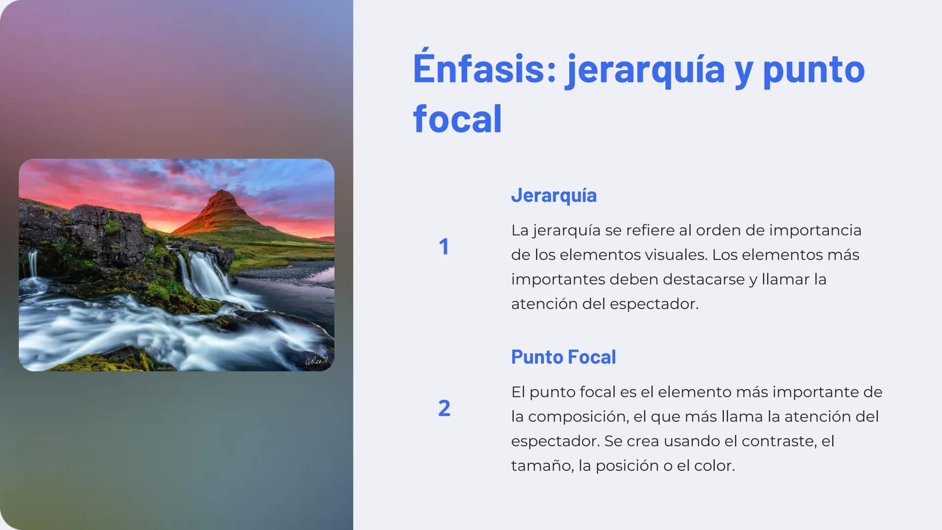 # Introducción a los
principios de
composición
La composición es la organización de los elementos
visuales en una obra de arte. Es un proce