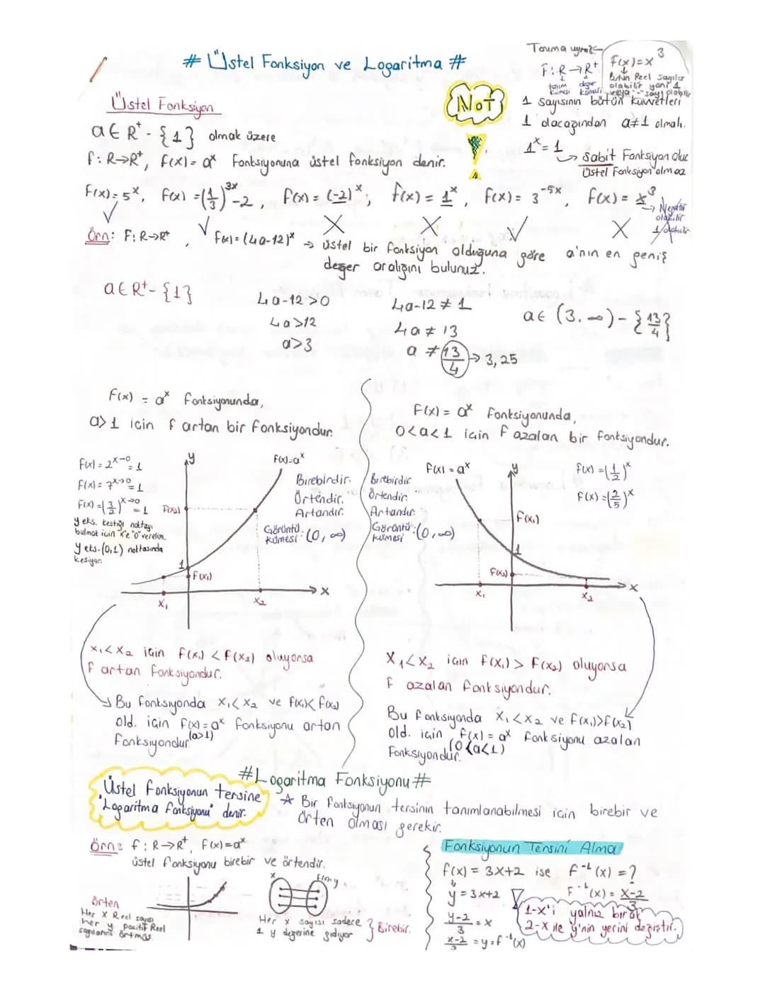 #Ustel Fonksiyon ve Logaritma #
Üstel Fonksiyon
$A \in R^{+}-\{1\}$ olmak üzere
$F: R\rightarrow R^{+}$, $F(x)=a^{x}$ Fonksiyonuna üstel