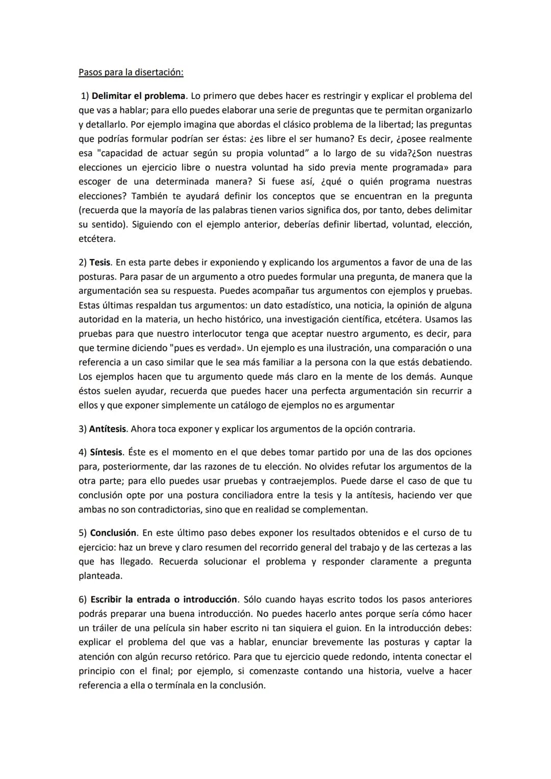 Pasos para la disertación:
1) Delimitar el problema. Lo primero que debes hacer es restringir y explicar el problema del
que vas a hablar;