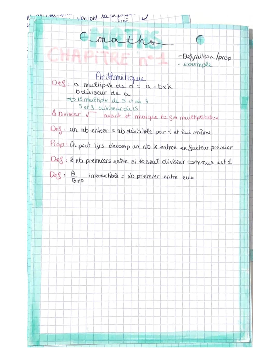 wo ont to
Mise
Cmaths
Arithmetique
Des: a multiple de d = a = bxk
bdiviseur de a
Is multiple de 5 et de 3
Set 3 diviseur de Is
-Definition