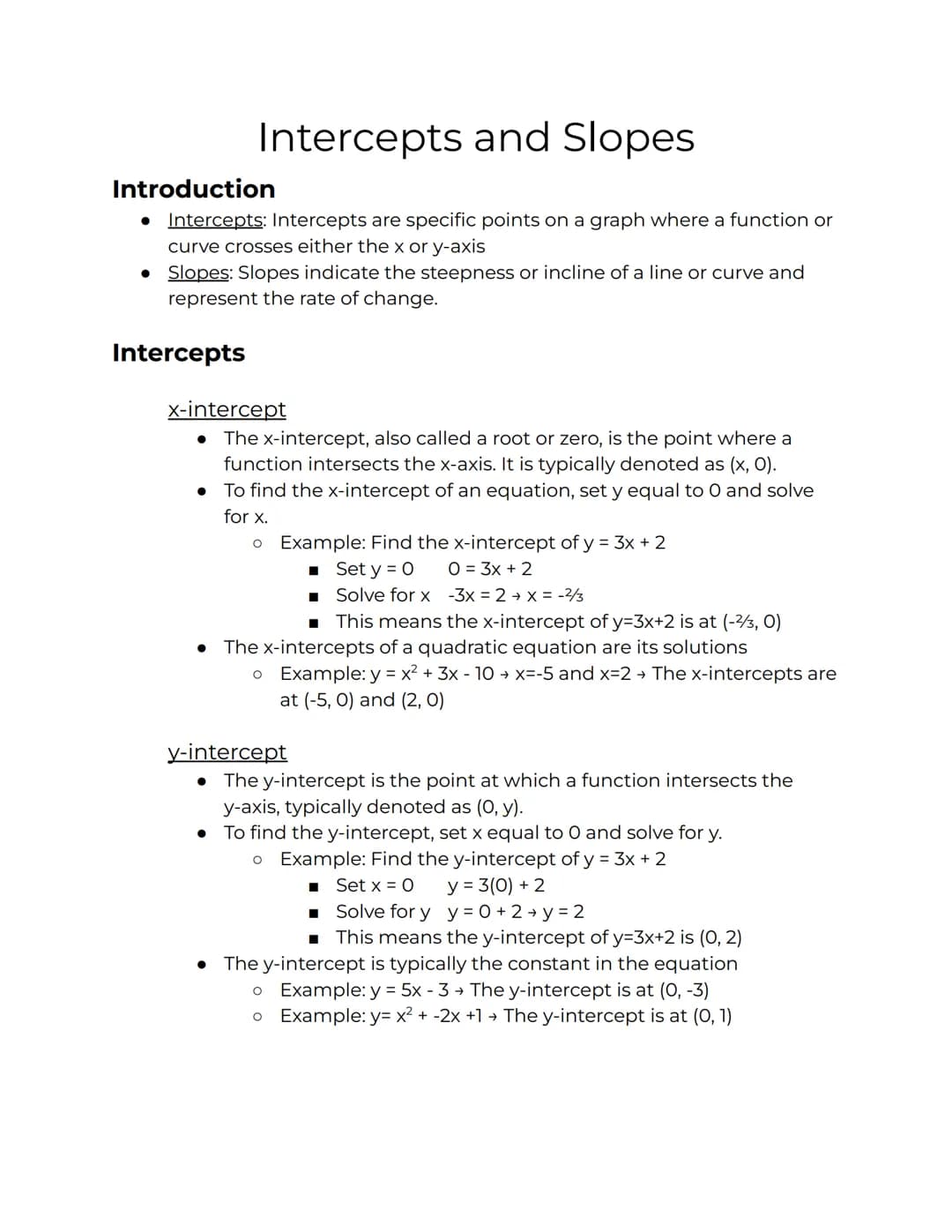 # Intercepts and Slopes
## Introduction
- Intercepts: Intercepts are specific points on a graph where a function or
curve crosses either t