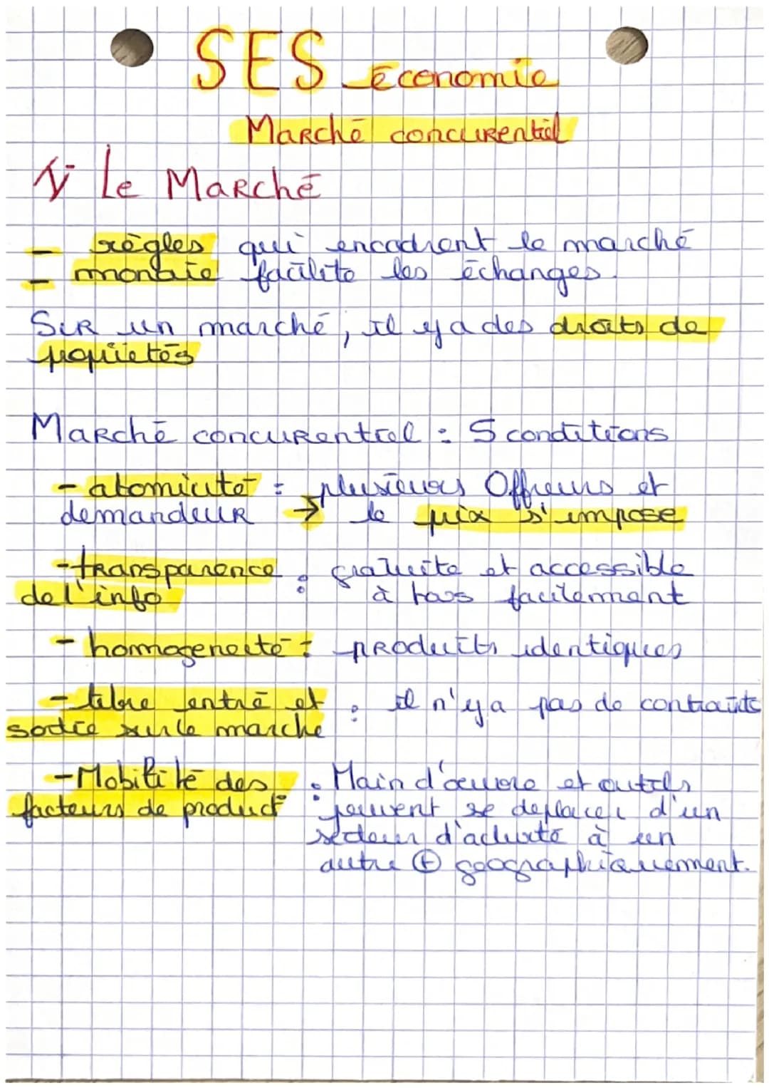 # SES Economic
Marché concurentid
V Le Marché
- règles qui encadrent le marché
- monare facilite les échanges
SUR un marché, il y a des d