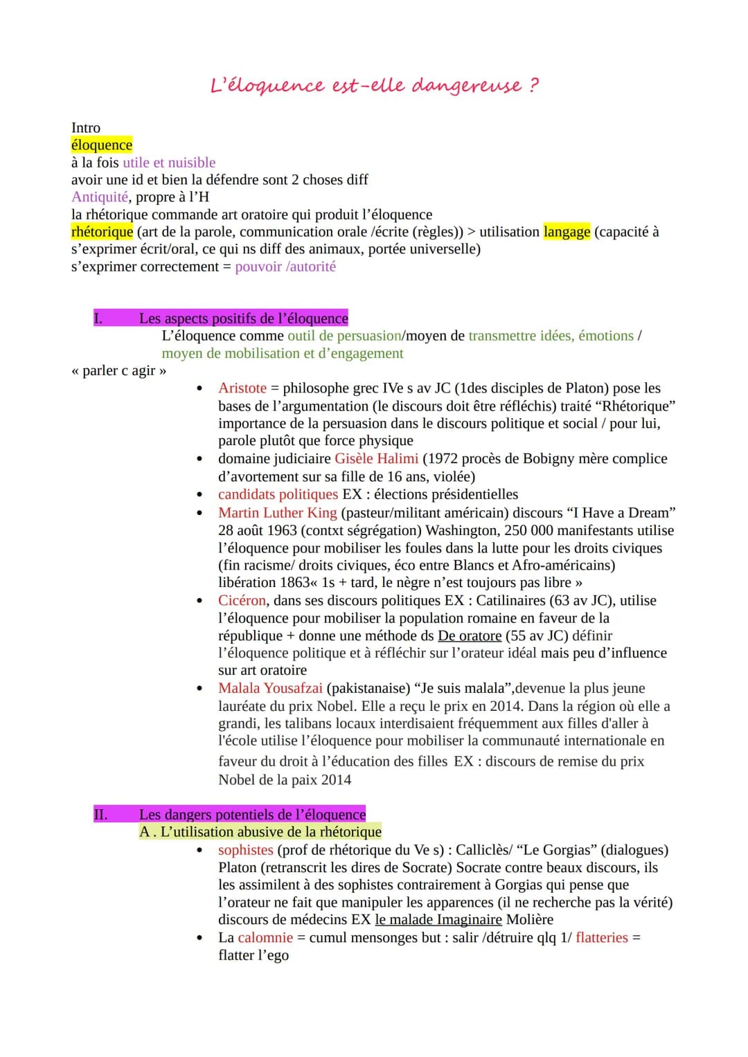 # L'éloquence est-elle dangereuse?
Intro
éloquence
à la fois utile et nuisible
avoir une id et bien la défendre sont 2 choses diff
Antiquit