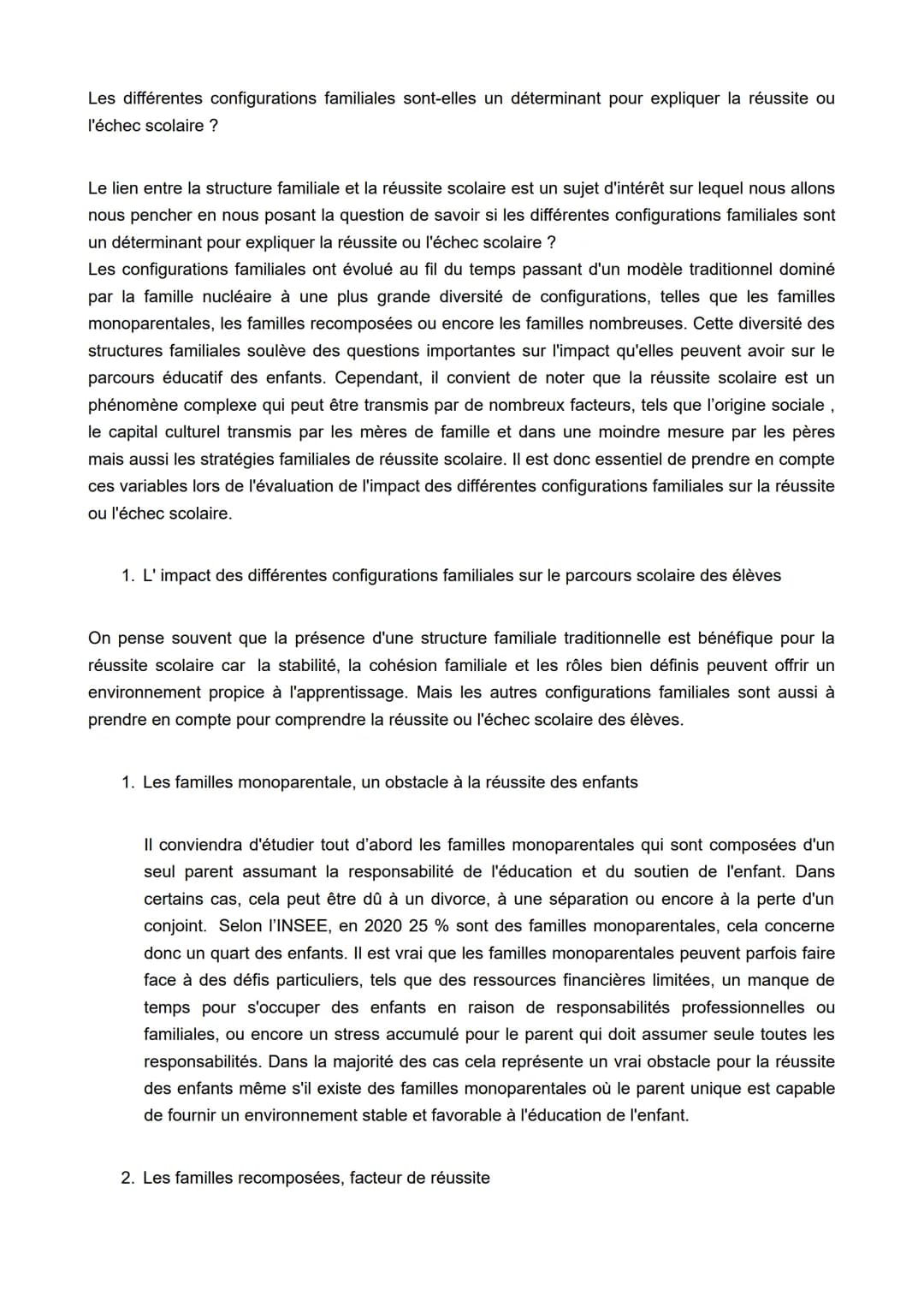Les différentes configurations familiales sont-elles un déterminant pour expliquer la réussite ou
l'échec scolaire ?
Le lien entre la struc
