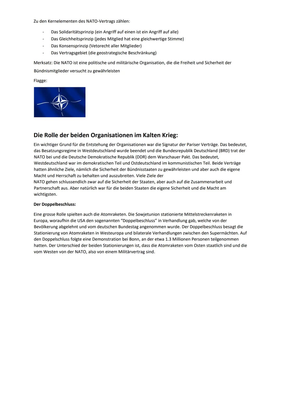 # NATO und der Warschauer Pakt
Die NATO und der Warschauer Pakt sind beides Militärbündnisse, welche während dem Kalten Krieg gegründet
wur