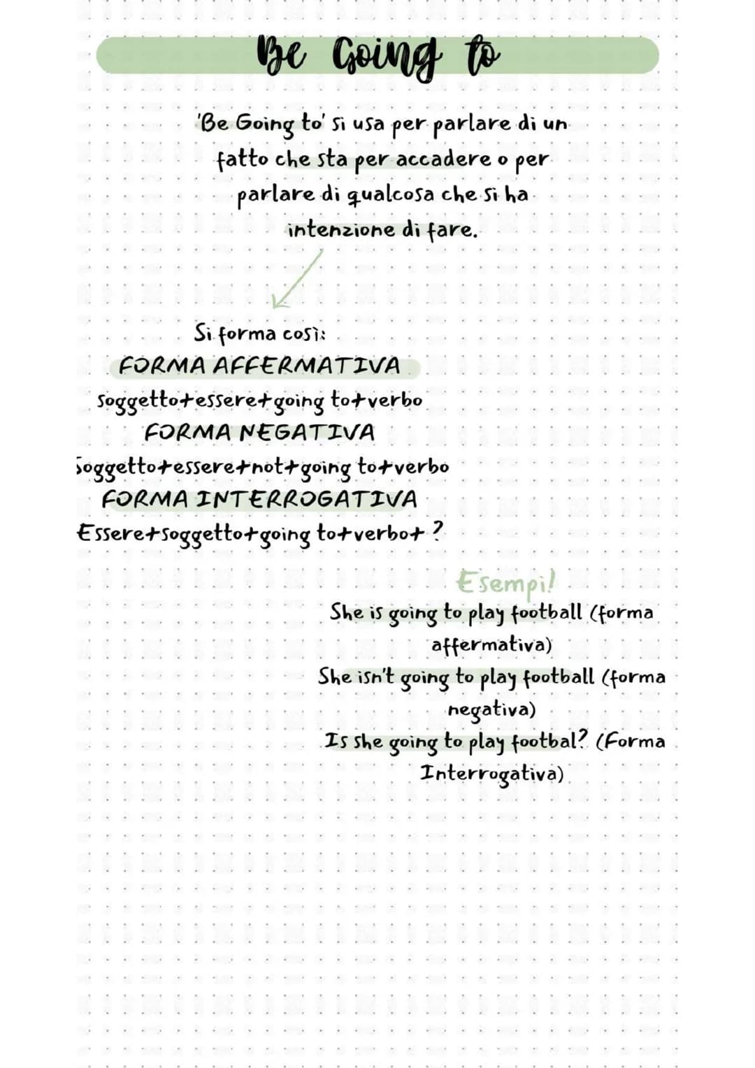# Be Going to
'Be Going to' si usa per parlare di un
fatto che sta per accadere o per
parlare di qualcosa che si ha
intenzione di fare.
Si