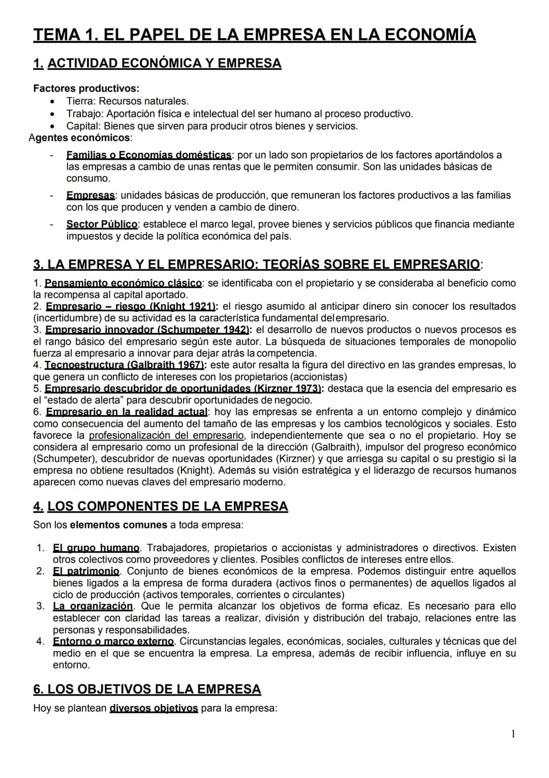 # TEMA 1. EL PAPEL DE LA EMPRESA EN LA ECONOMÍA
# 1. ACTIVIDAD ECONÓMICA Y EMPRESA
Factores productivos:
- Tierra: Recursos naturales.
- T