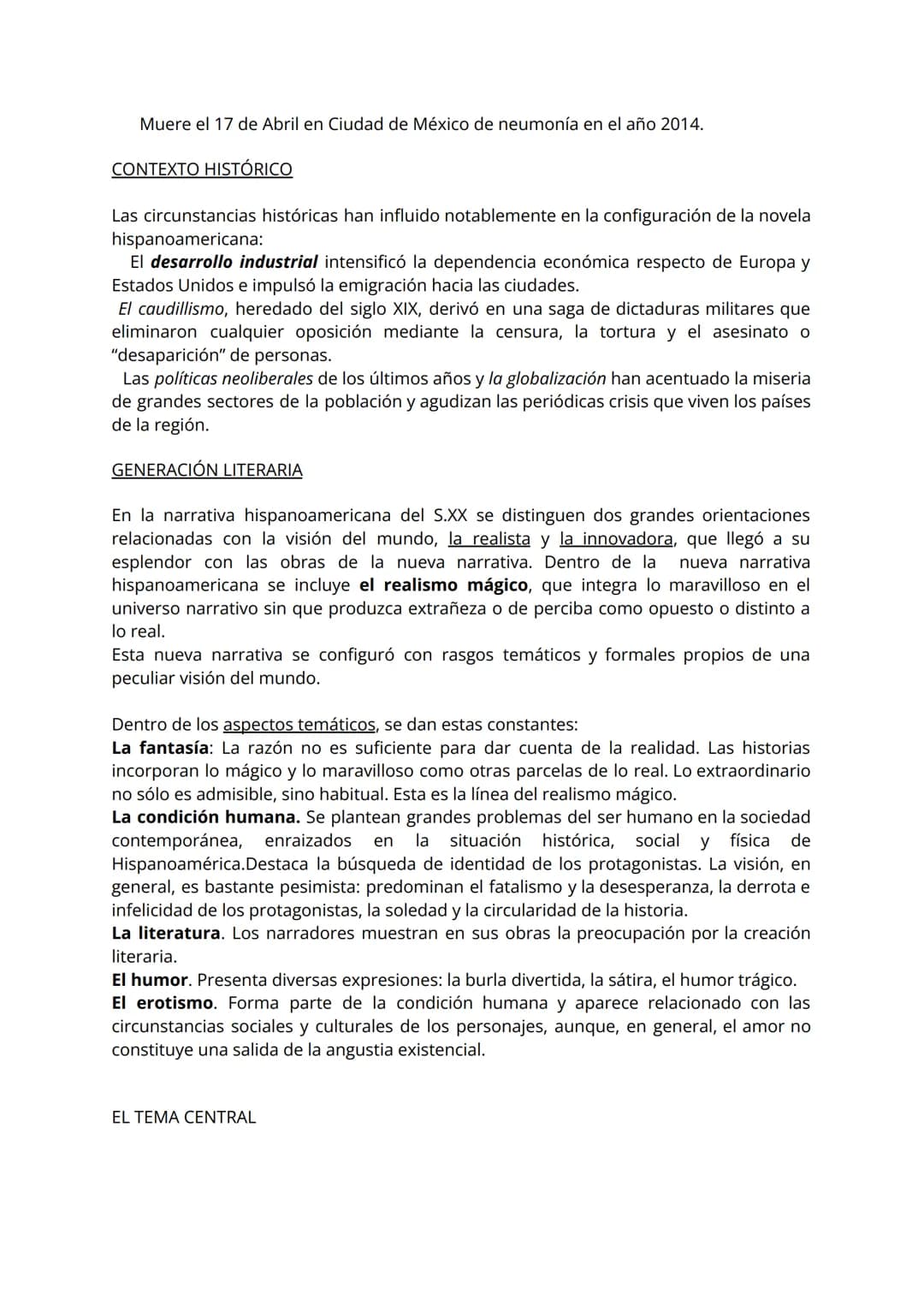 # Breve resumen de la historia.
La novela se compone de cinco unidades o secuencias narrativas sin numerar en las
que el argumento se va de