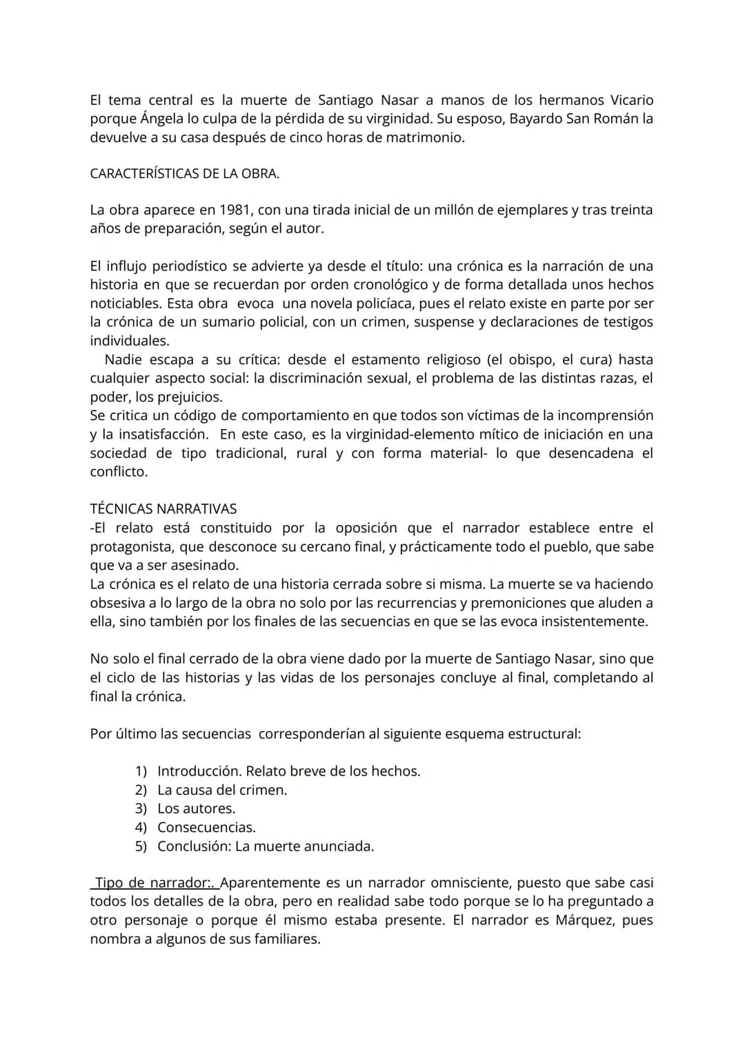 # Breve resumen de la historia.
La novela se compone de cinco unidades o secuencias narrativas sin numerar en las
que el argumento se va de