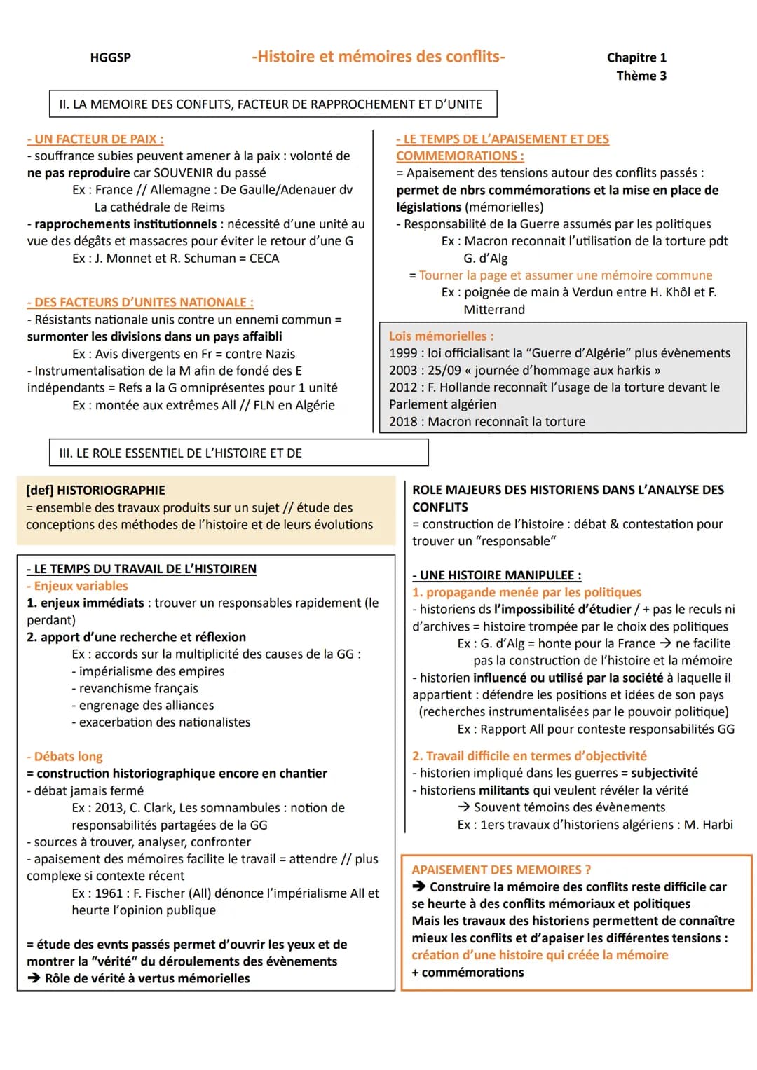 HGGSP -Histoire et mémoires des conflits- Chapitre 1
Thème 3
Conflits et guerre
= Histoire et mémoire
= évènements marquants pour les Etats