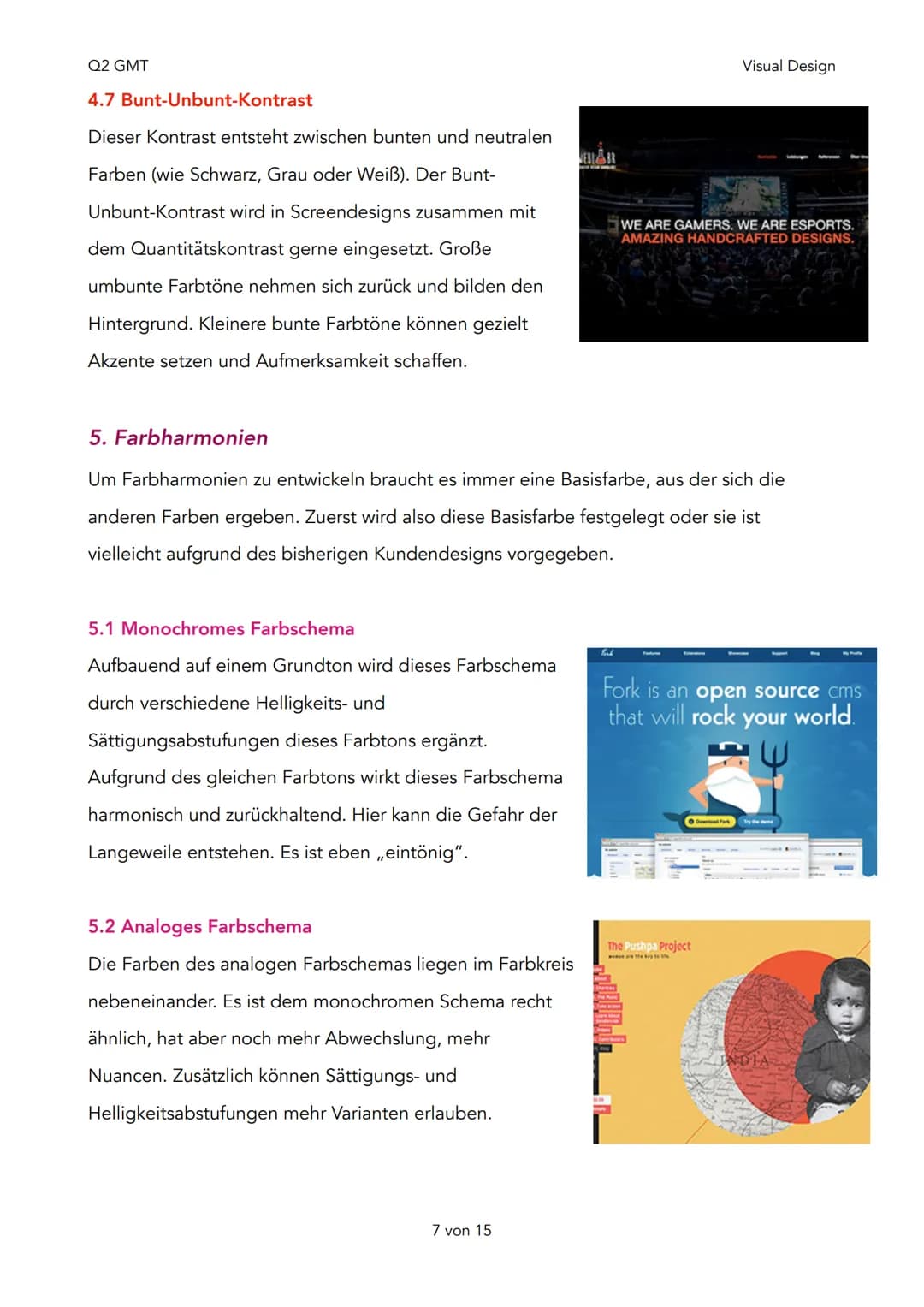 Q2 GMT
Visual Design
# Q2 - Visual Design
Farbanalyse
1. Der Farbkreis
2. Wirkung der einzelnen Farben
3. Auswahl und Einsatz der Farbe