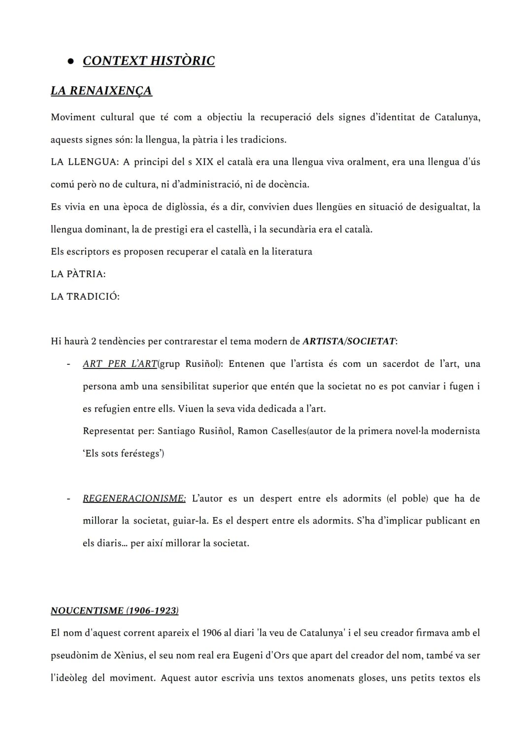 - CONTEXT HISTÒRIC
LA RENAIXENÇA
Moviment cultural que té com a objectiu la recuperació dels signes d'identitat de Catalunya,
aquests sign