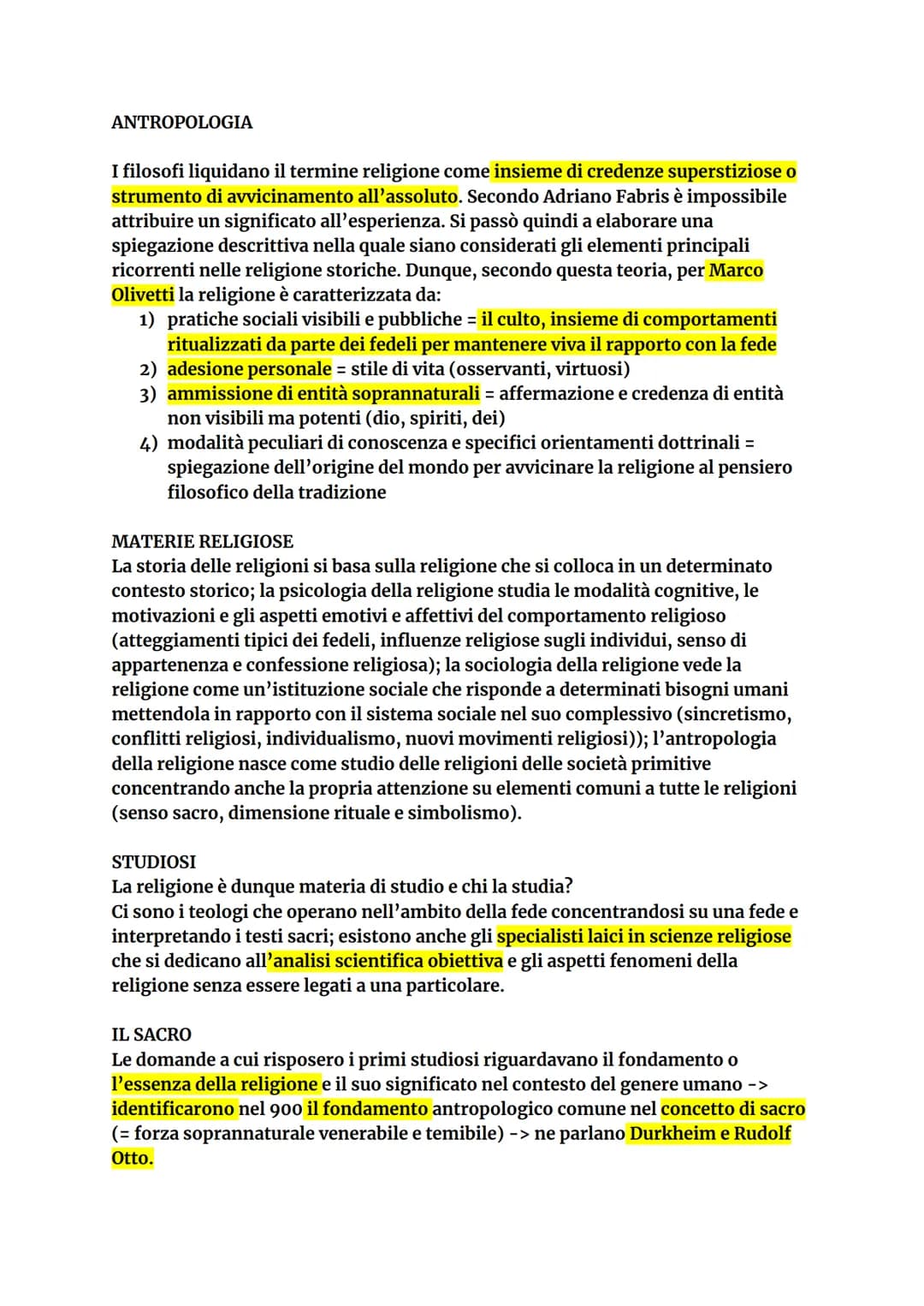 ANTROPOLOGIA
I filosofi liquidano il termine religione come insieme di credenze superstiziose o
strumento di avvicinamento all'assoluto. Se