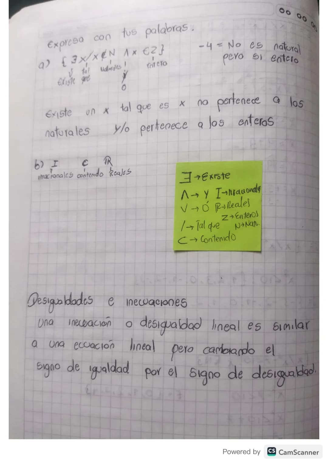 00 00 00 00
Conjuntos Números Reales GR)
Numeros Reales
R = Q U I
Numeros Racionales CQ)
- Numeros Enteros (Z)
- Deamales infinitos
- Dec