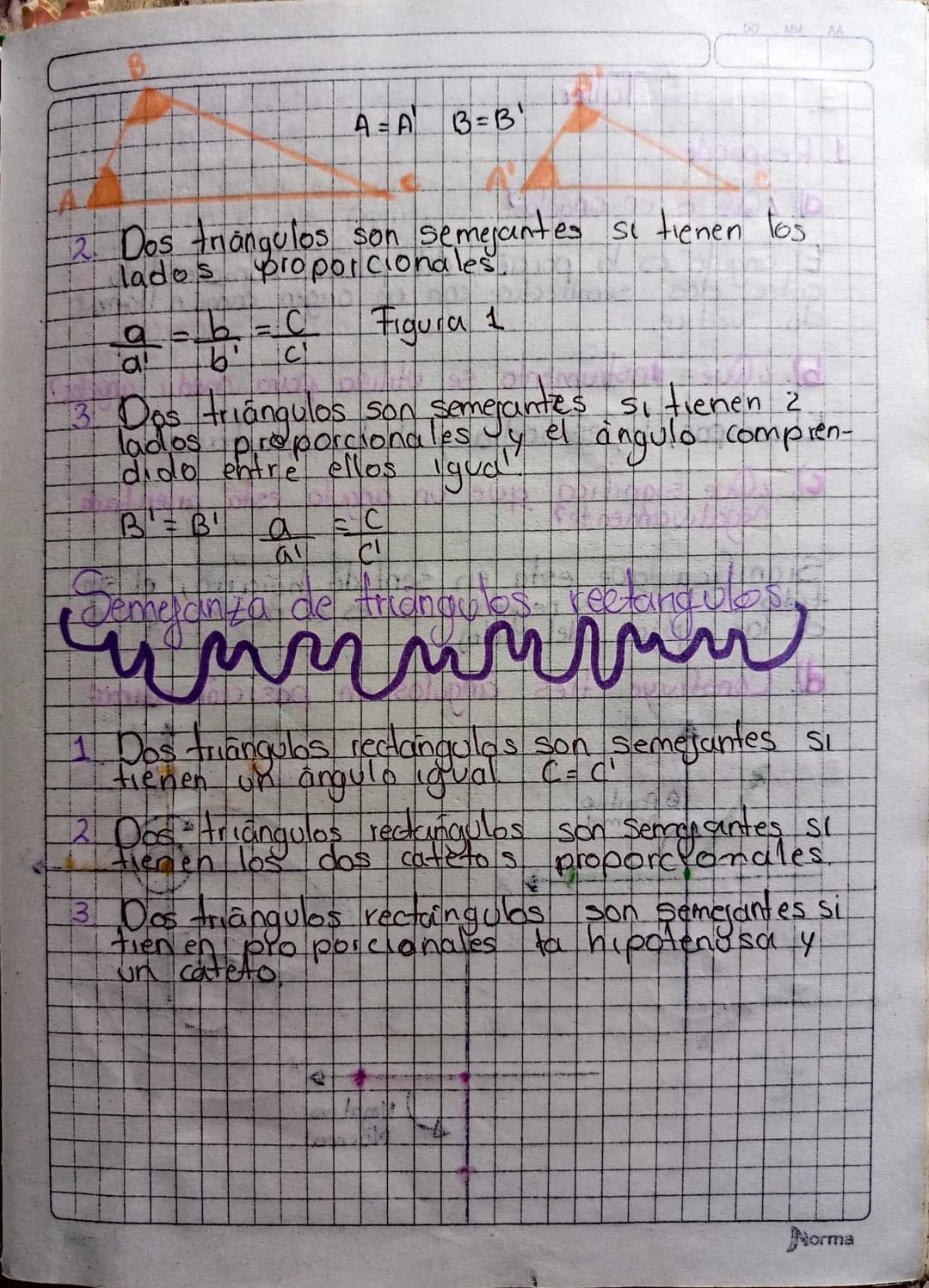 # Semejanzas de
un Triangulo
C
A
b
C
Figura 1
BA
Dado los triângulos ABC y A'B'C' determina-
mos los lados y ángulos homologos
Jados homo
