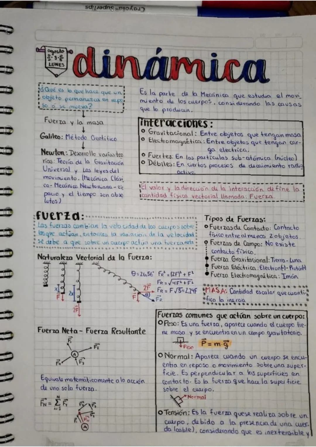 # agosto
38
LUNES
dinámica
¿Qué es lo que hace que un
objeto permanetca en repo
Fuerza y la masa
Galileo: Método Gientifico
Newton: Des
