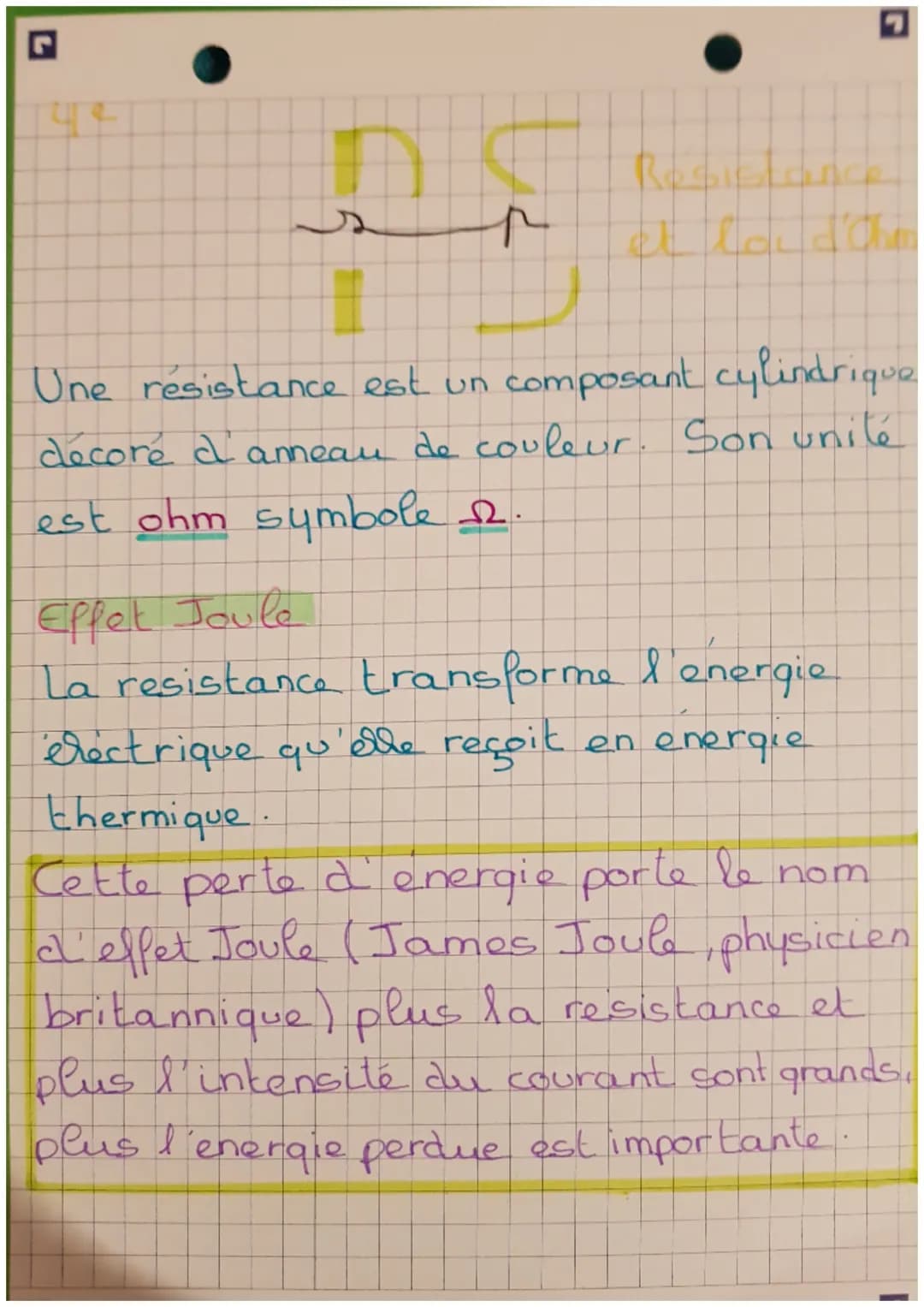 G
La loc d' Ohm
Caractéristique du dipõle.
Vet I sont proportionnels, aux bornes
de la resistance.
Formules
loid Ohm
U= RxI
I=U/R
R=U/